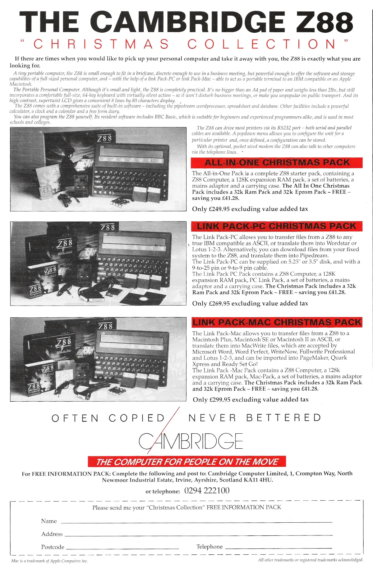 Cambridge Computer does a few Christmas bundles in an advert from December 1990's Personal Computer World