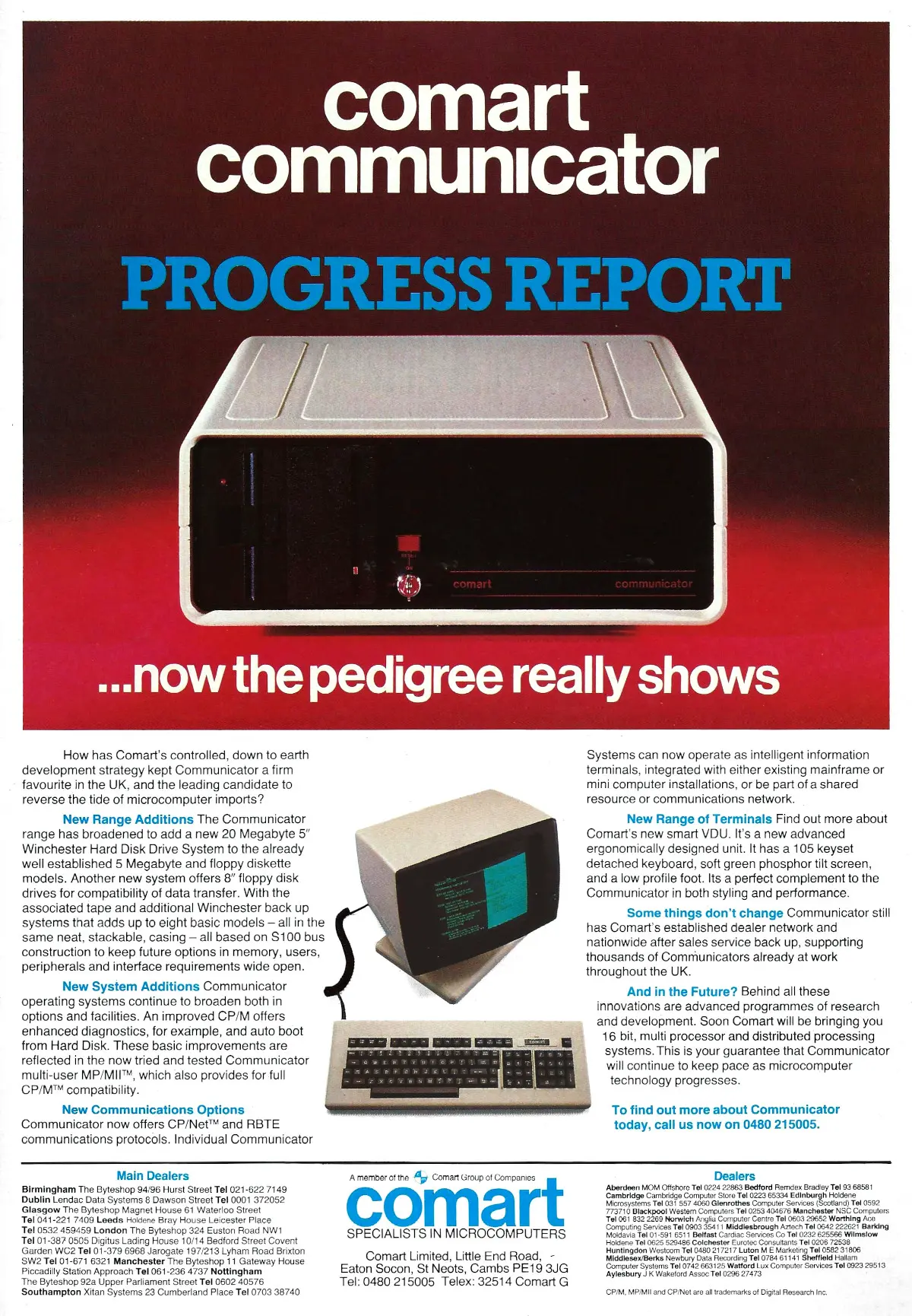 An advert for the Communicator, plus one of Comart's newer smart terminals. From a Practical Computing supplement, March 1983