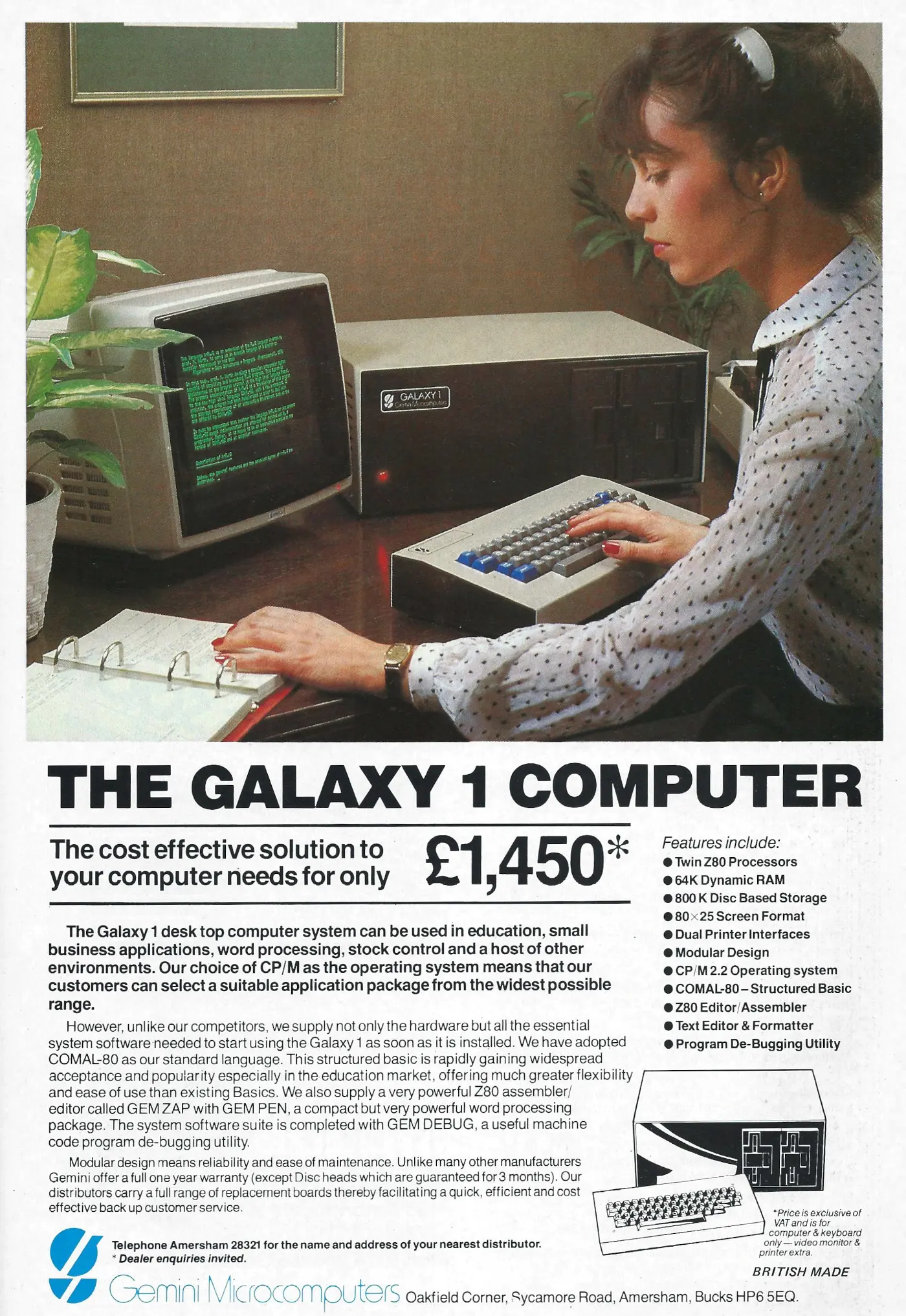 Gemini Micro Advert: The Galaxy 1 Computer - The cost-effective solution to your computer needs, from Personal Computer World, November 1982