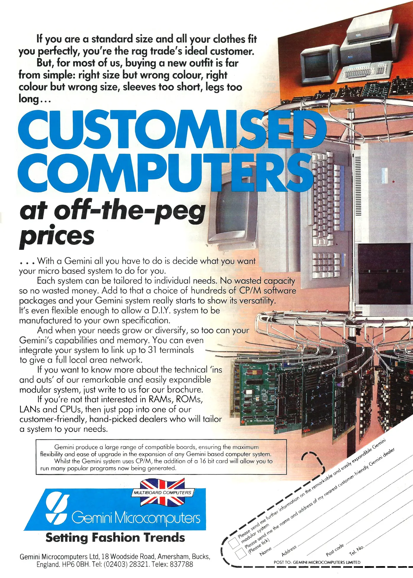 Gemini Micro Advert: Gemini: Customised Computers, at off-the-peg prices, from Personal Computer World, December 1984