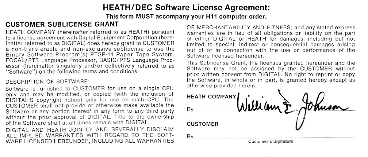 The Heath/DEC software agreement, required for any order