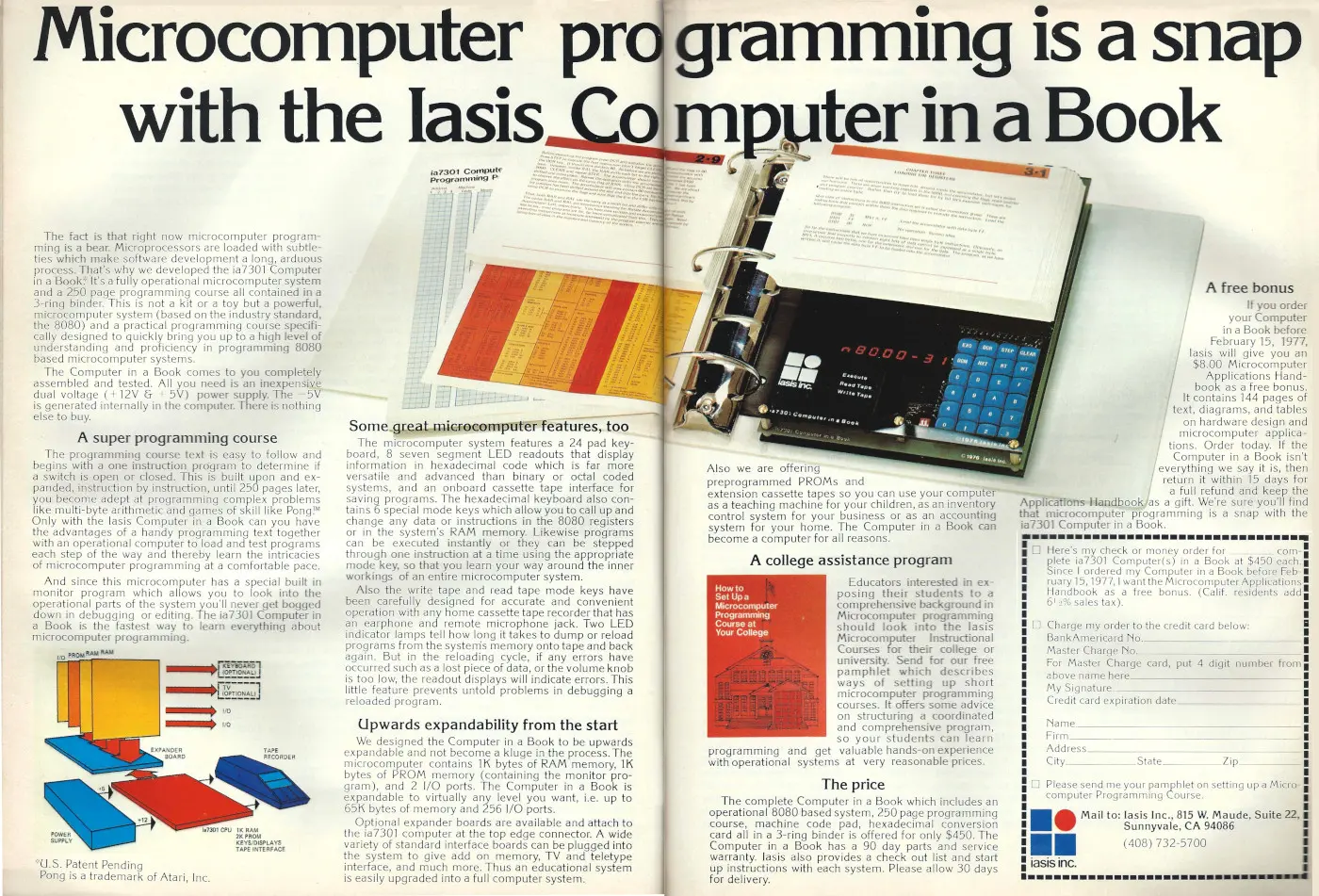 Iasis Advert: Microcomputer programming is a snap with the Iasis Computer in a Book, from Byte - The Small Systems Journal, January 1977