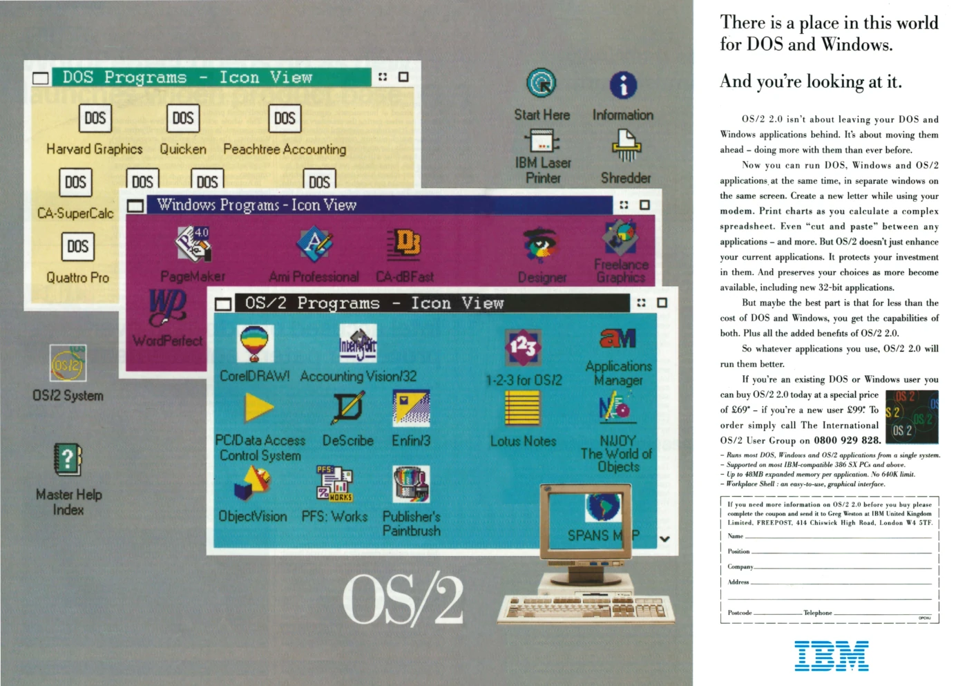 IBM Advert: There is a place in this world for DOS and Windows. And you're looking at it., from Personal Computer World, January 1993