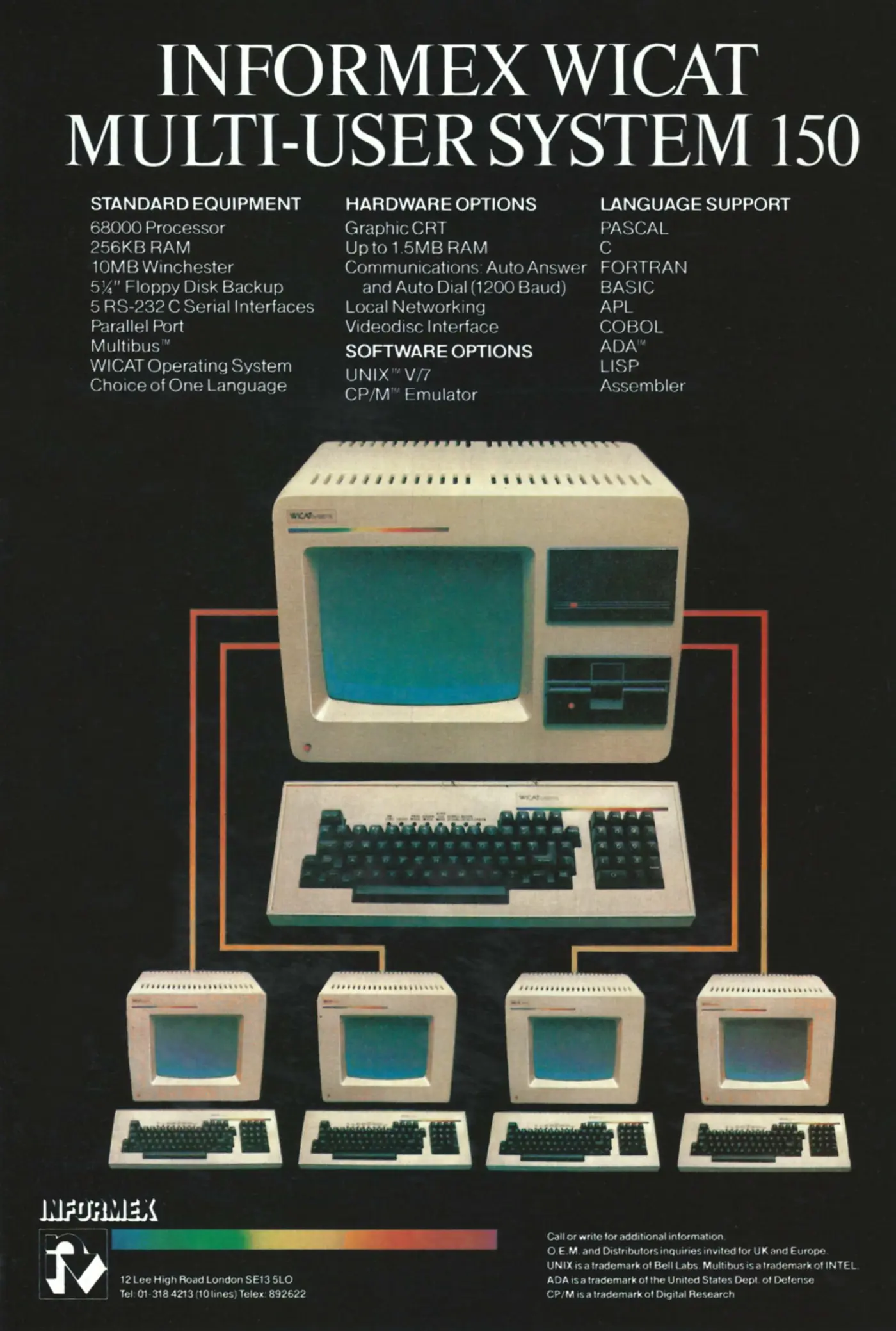 Wicat Advert: Informex Wicat Multi-User System 150, from Personal Computer World, July 1982