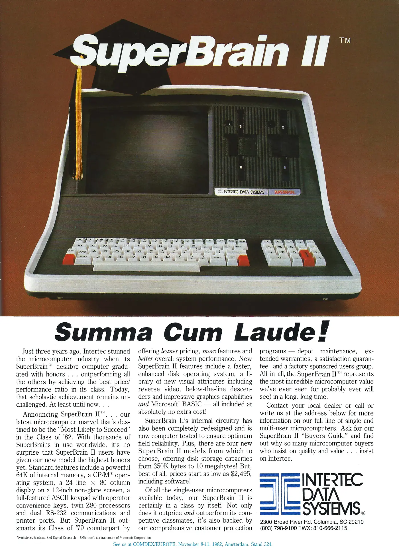 Intertec Advert: SuperBrain II: Summa Cum Laude!, from Practical Computing, October 1982