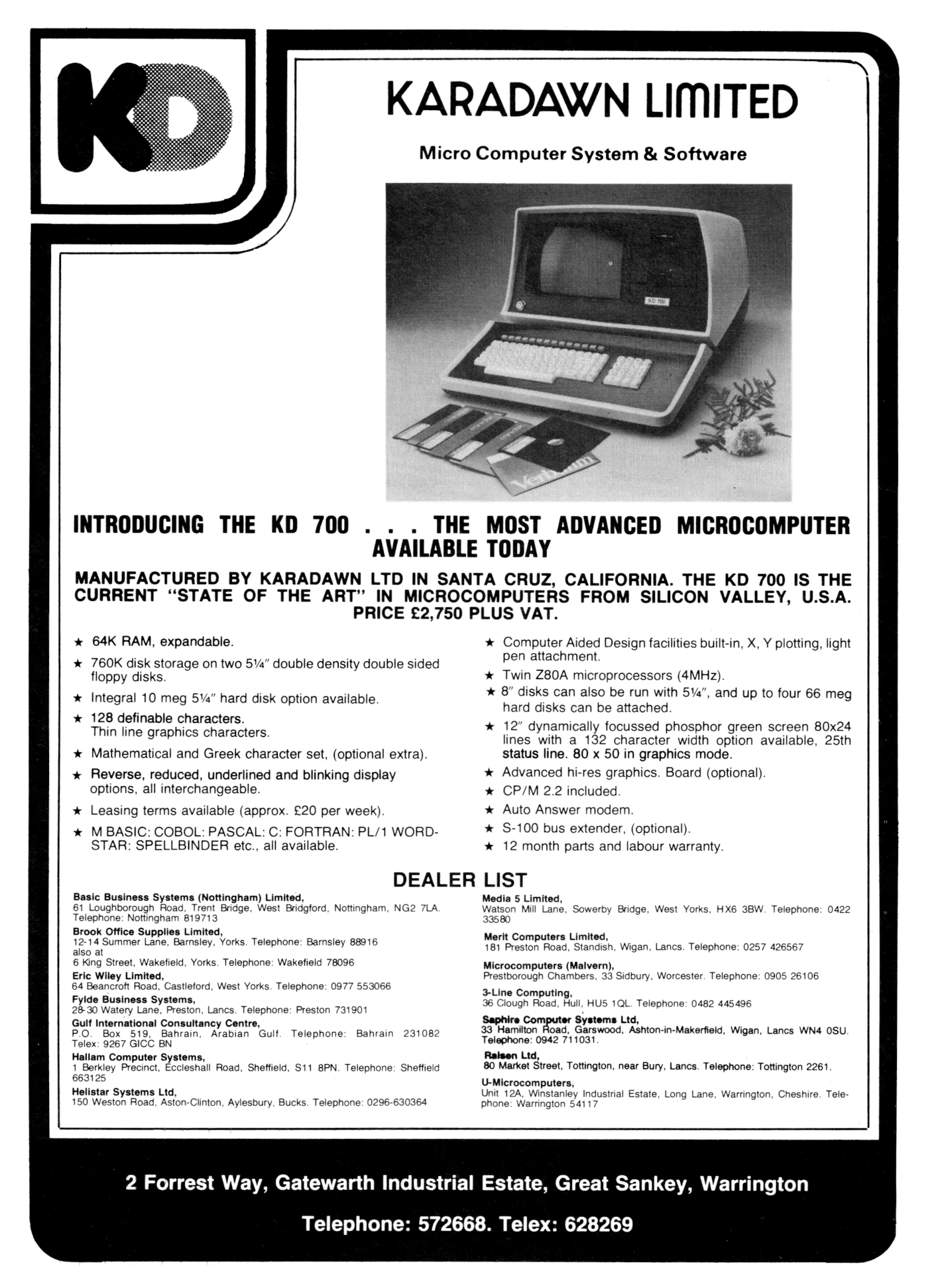 Karadawn Advert: Introducing the KD 700 - the most advanced microcomputer available today, from Practical Computing, January 1982