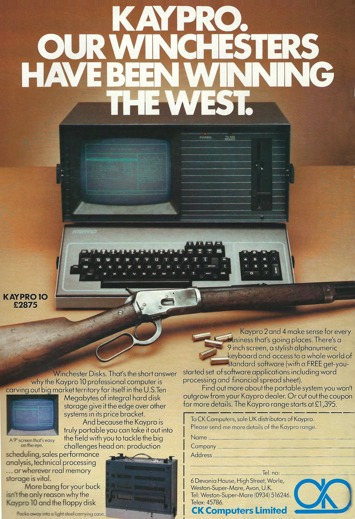 Kaypro Advert: Kaypro: Our Winchesters have been winning the West, from Personal Computer World, January 1984