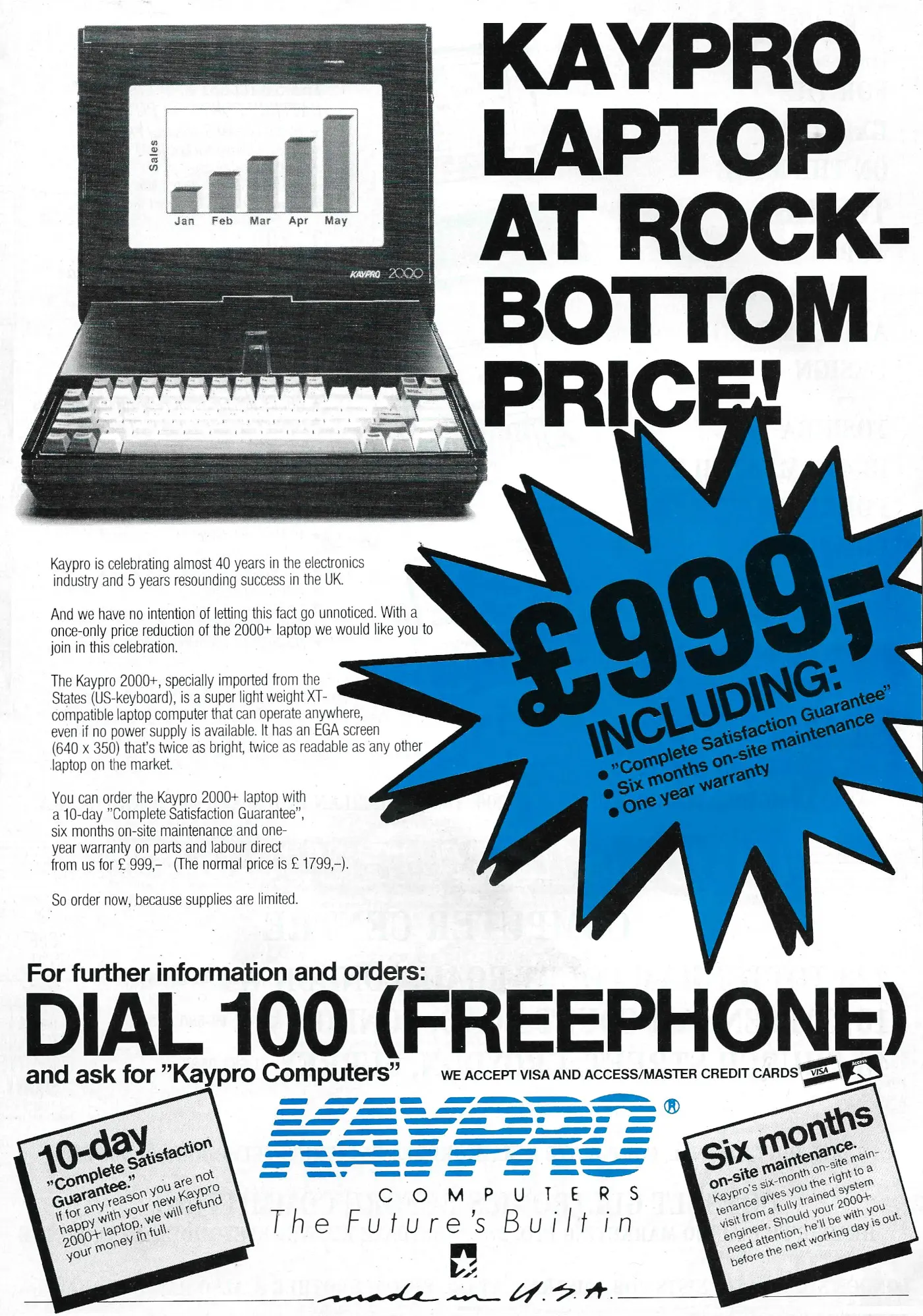 Kaypro Advert: Kaypro laptop at rock-bottom price!, from Personal Computer World, October 1988