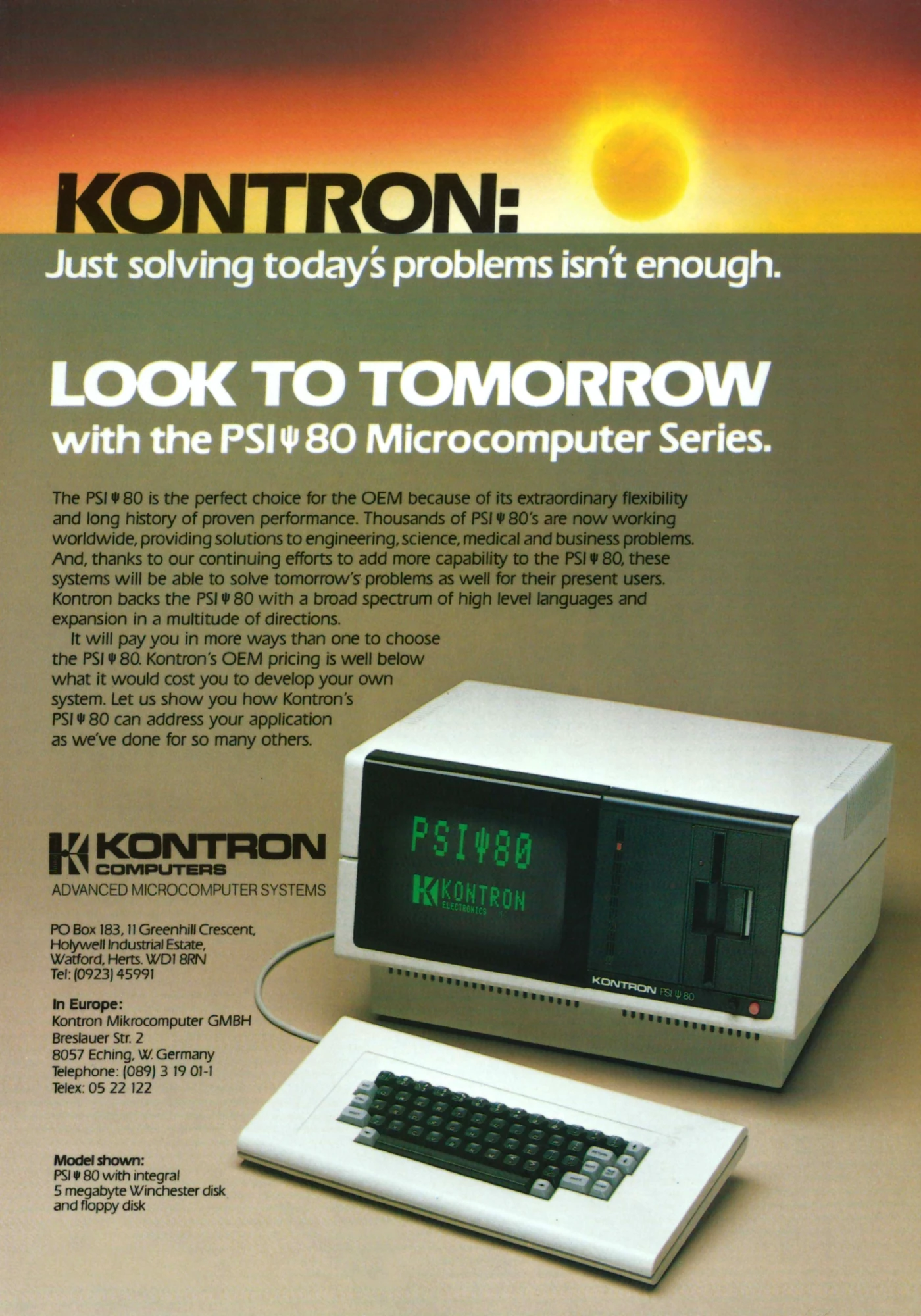 Kontron Advert: Kontron: Look to tomorrow with the PSIΨ80 Microcomputer Series, from Practical Computing, October 1981