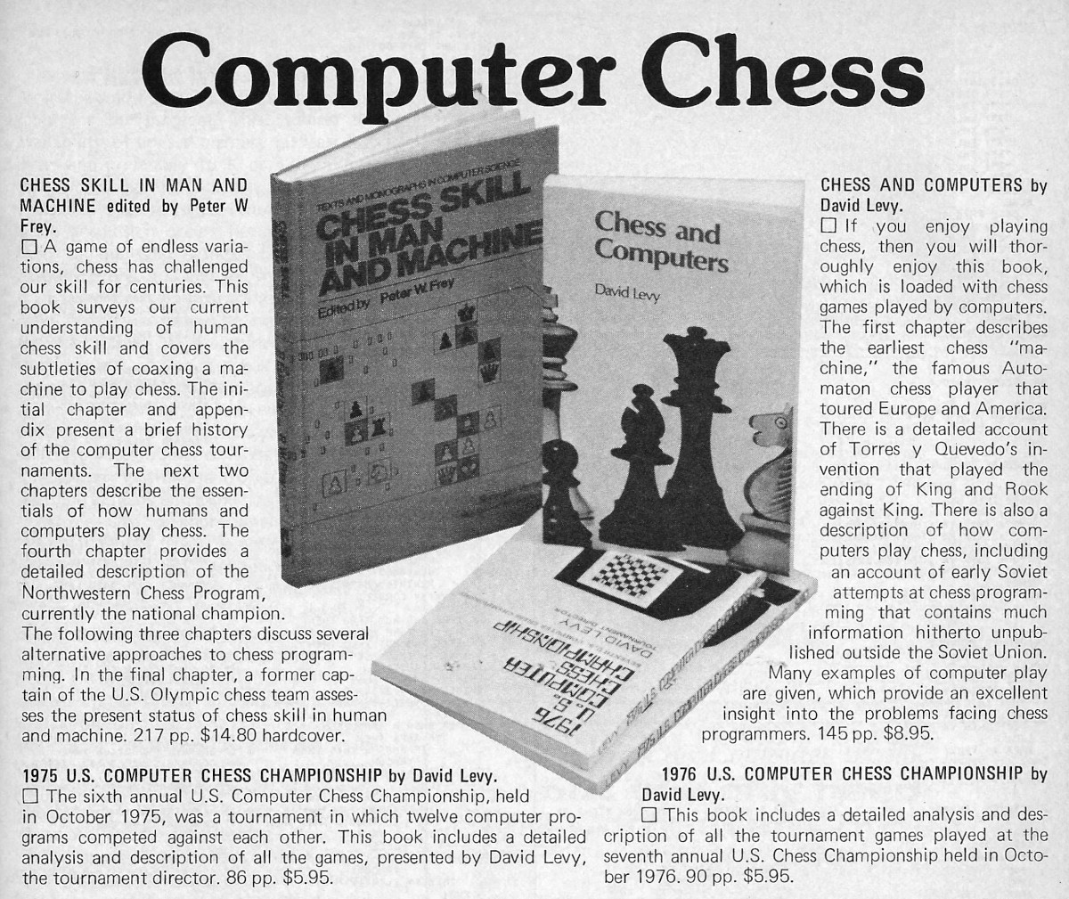 Some of David Levy's Computer Chess books, from a Bits Inc. advert, Byte, December 1978