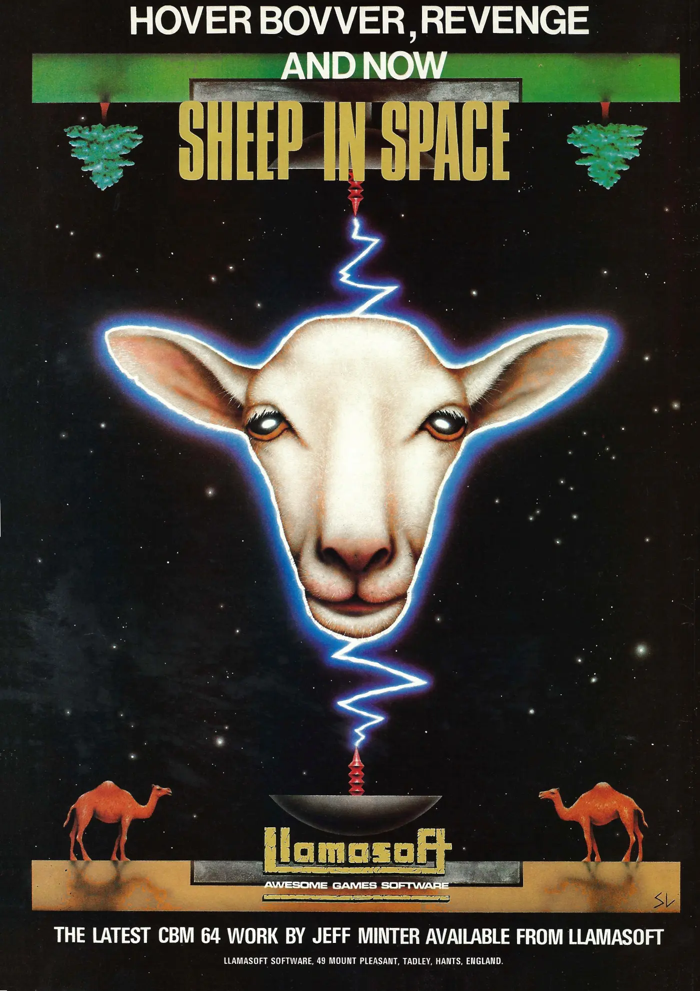 A Llamasoft advert for Minter's Sheep in Space - another ruminant-themed game - on the Commodore 64, from before the switch to Atari. From Your Computer, July 1984