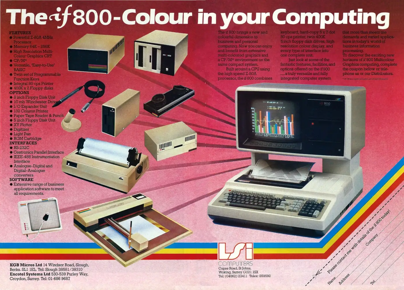 LSI Advert: The if 800 - Colour in your computing, from Personal Computer World, February 1982