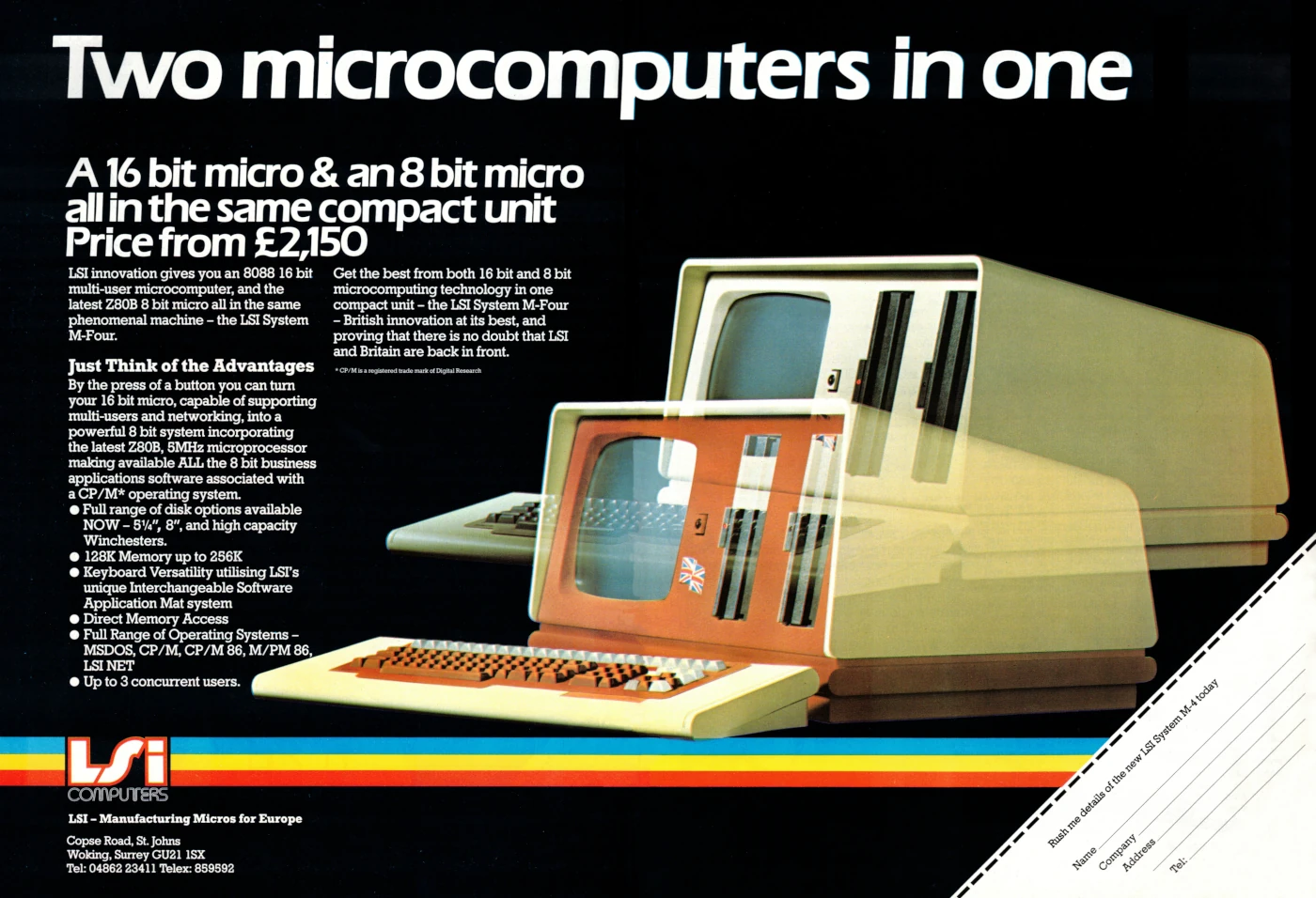 LSI Advert: A 16-bit and an 8-bit micro all in the same compact unit, from Practical Computing, November 1982