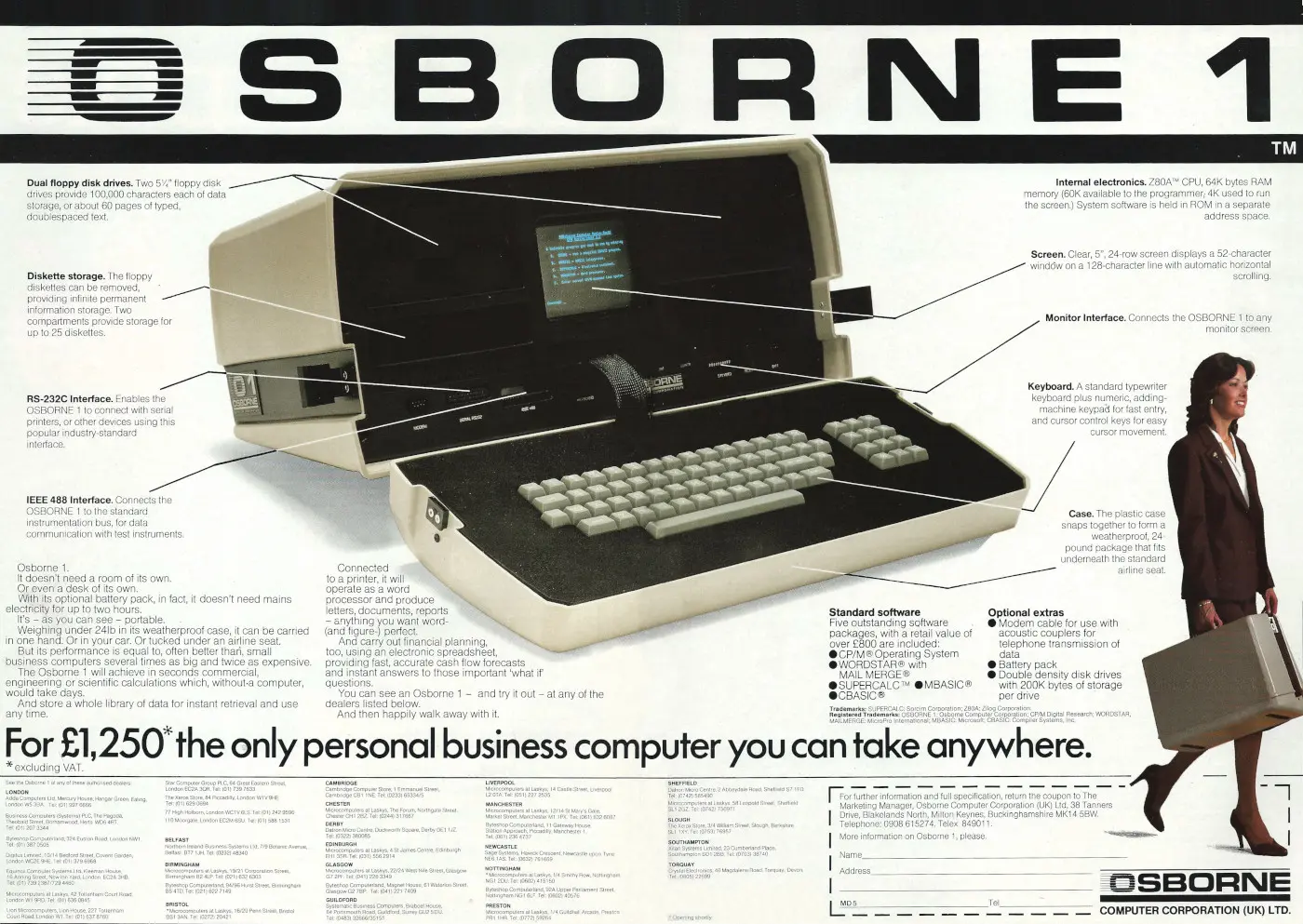 Osborne Advert: Osborne 1: The only personal business computer you can take anywhere, from Micro Decision, May 1982