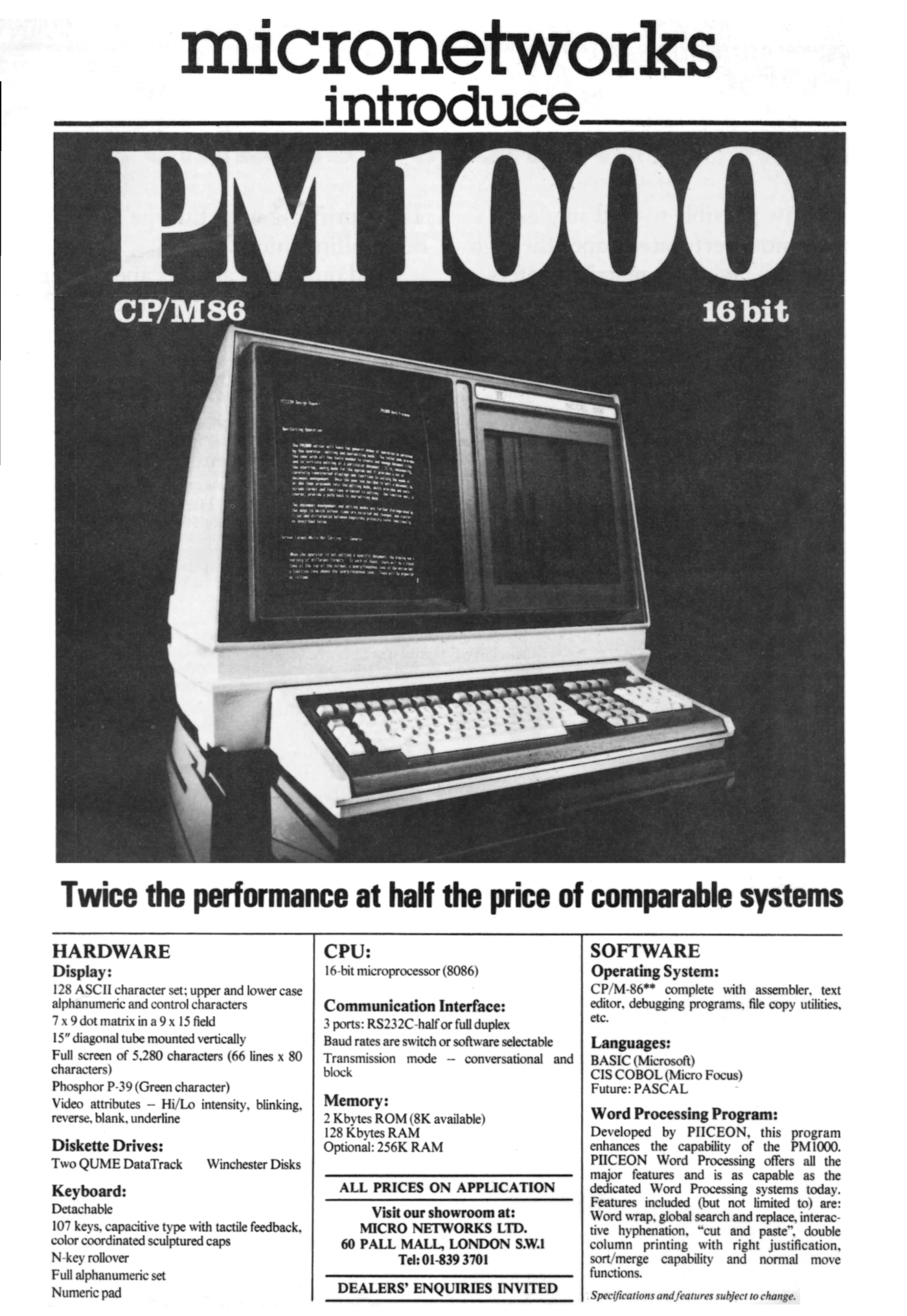 Micro Networks Advert: Micronetworks introduce PM1000, from Practical Computing, September 1981