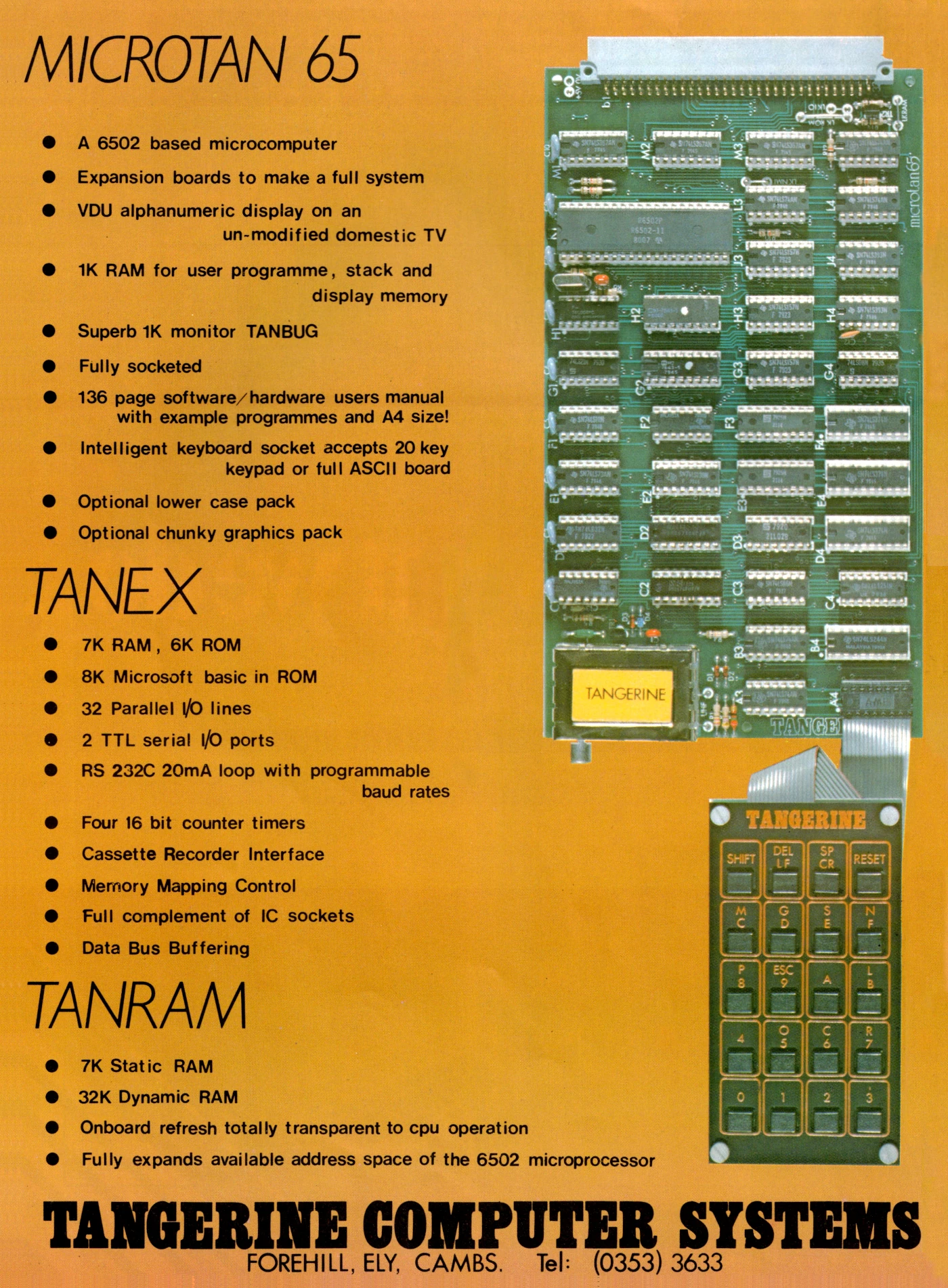 Tangerine Advert: Microtan 65: a 6502-based computer, from Practical Computing, July 1980