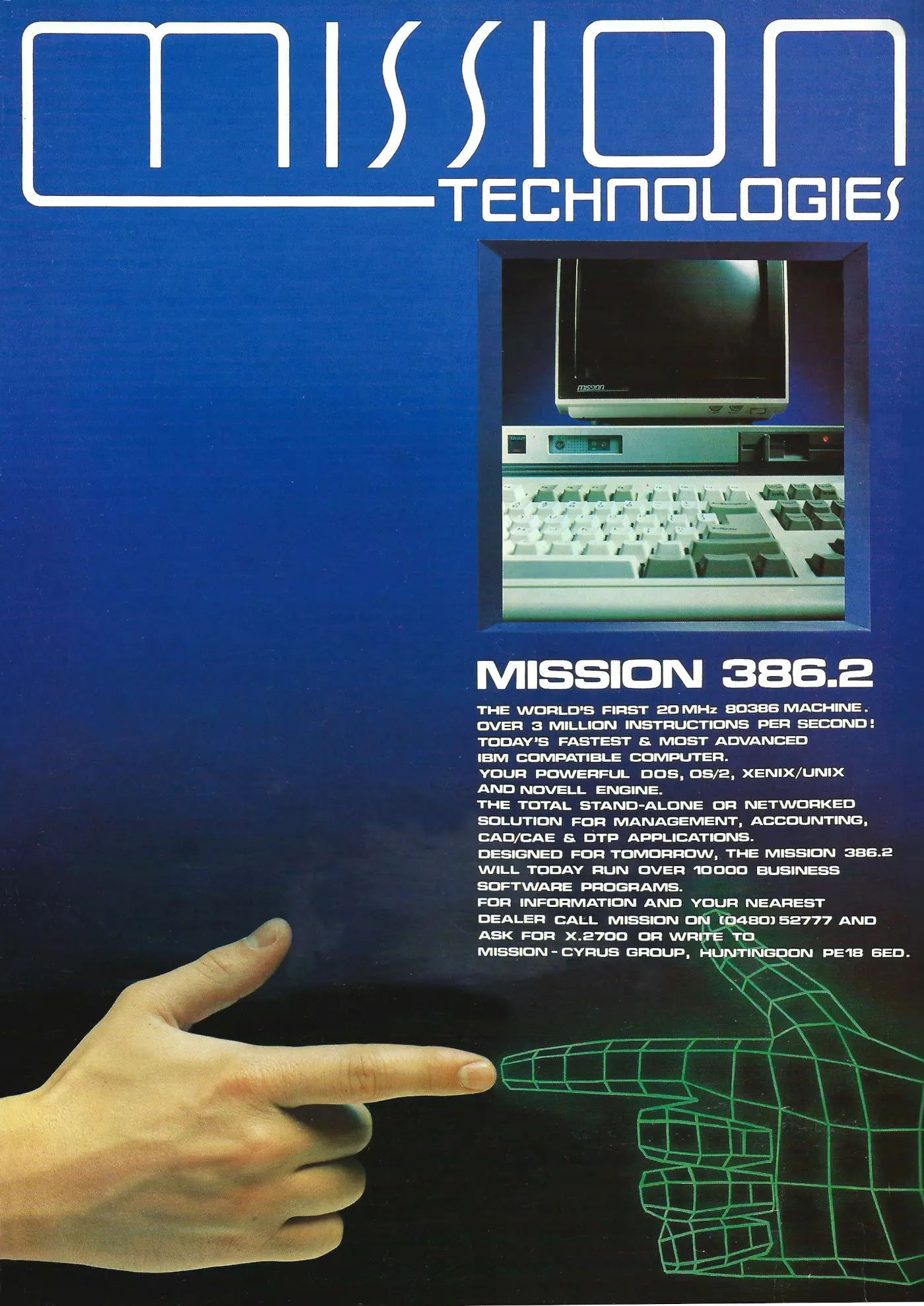 Mission Advert: Mission 386.2: The world's first 20MHz 80386 machine., from Personal Computer World, January 1988