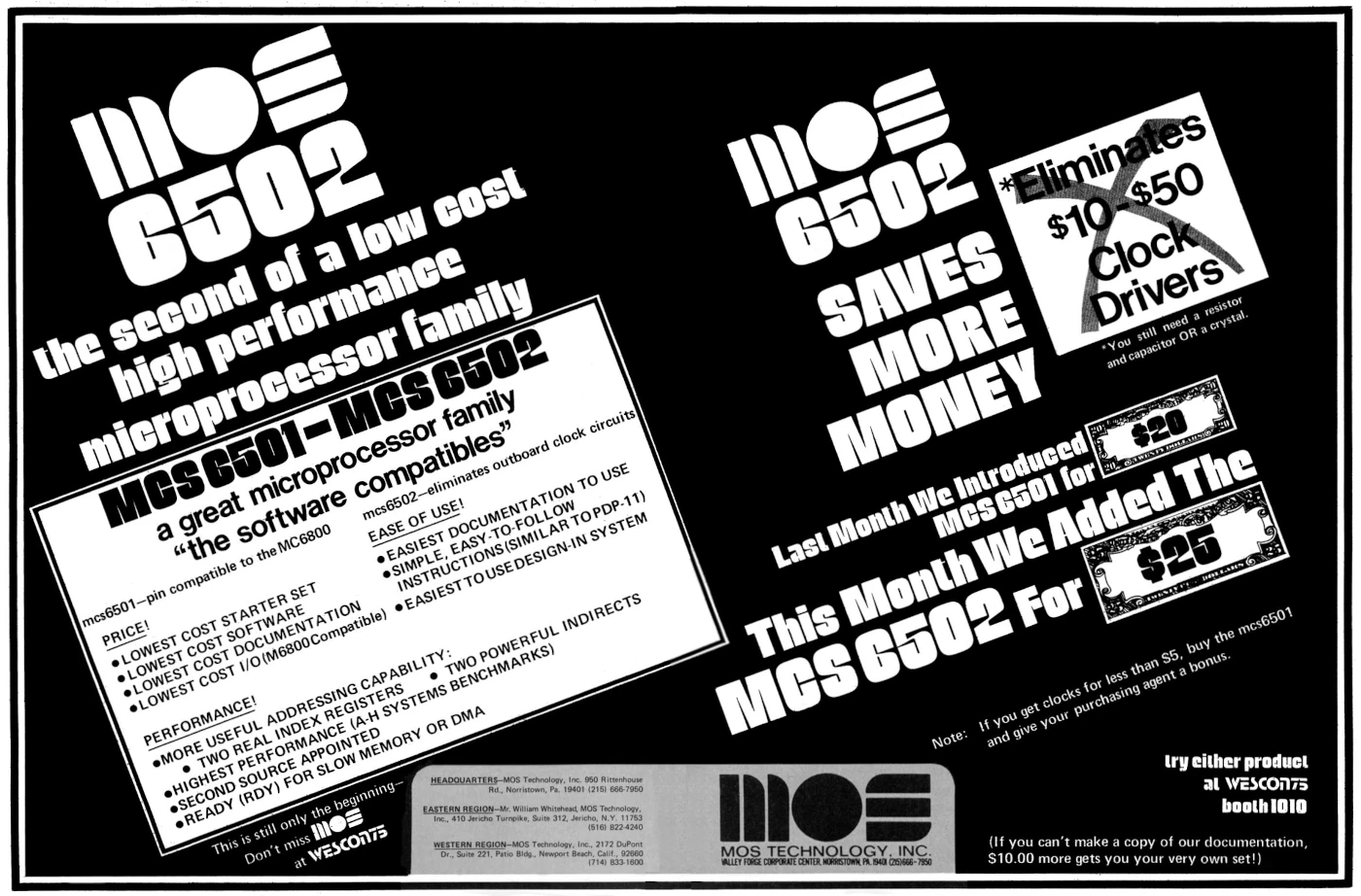 MOS Technology Advert: MOS Technology, from IEEE Computer, September 1975