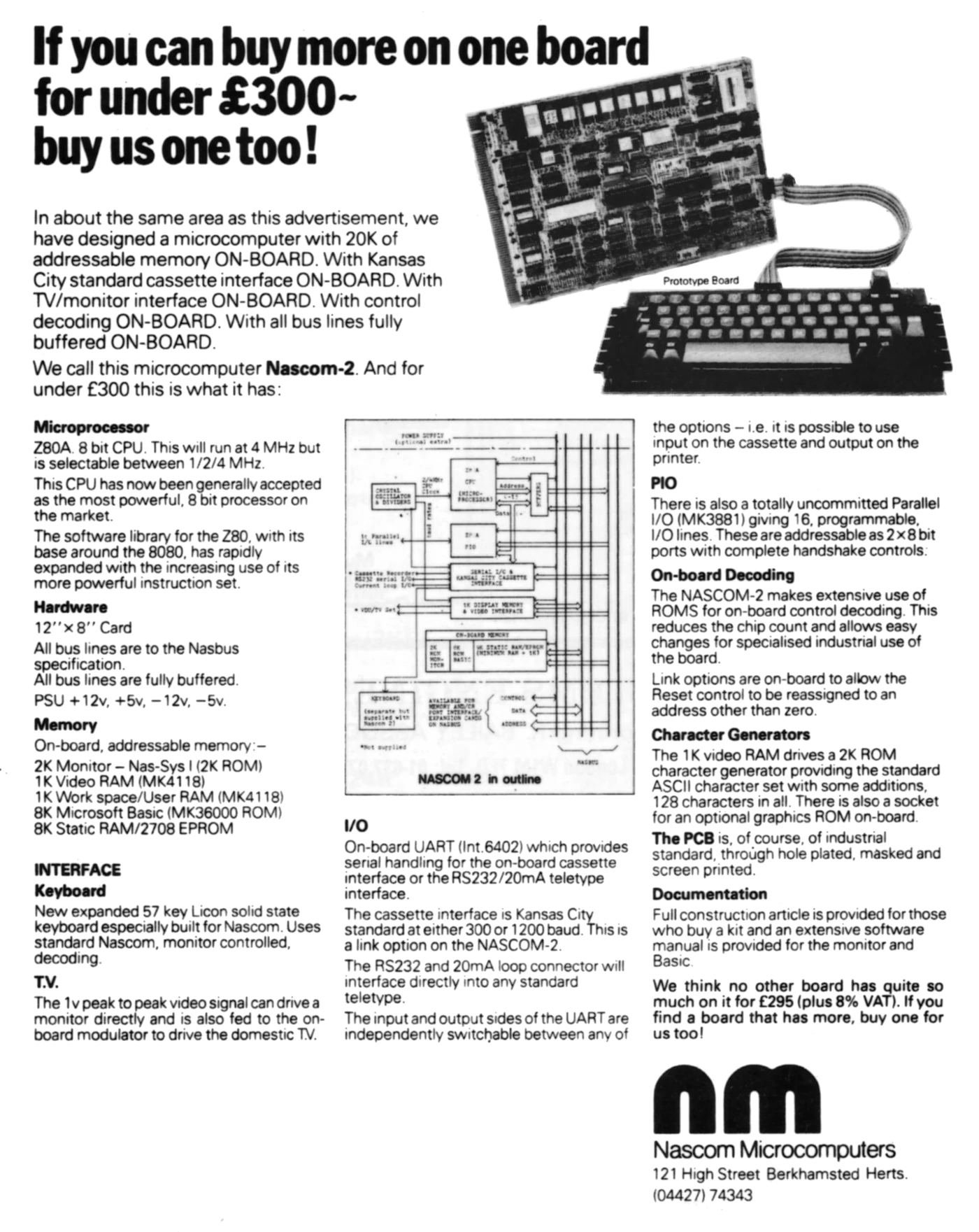 Nascom/Lucas Advert: If you can buy more on one board for under £300 - buy us one too!, from Practical Computing, July 1979