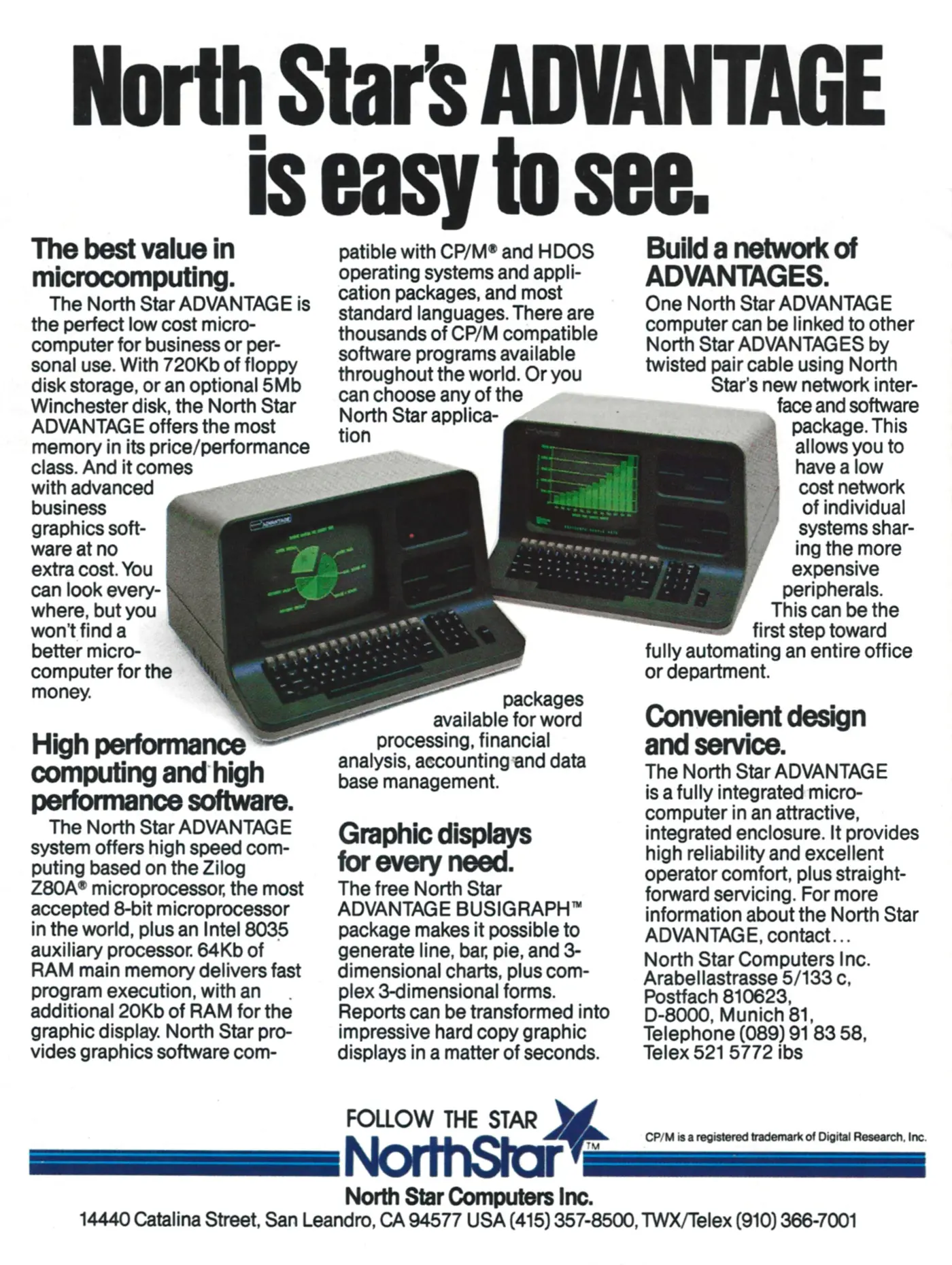 North Star Advert: North Star's Advantage is easy to see, from Personal Computer World, July 1982