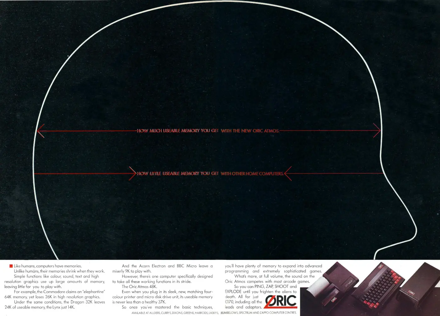 Oric Advert: How much available memory you get with the new <span class='hilite'>Oric</span> Atmos, from Your Computer, July 1984