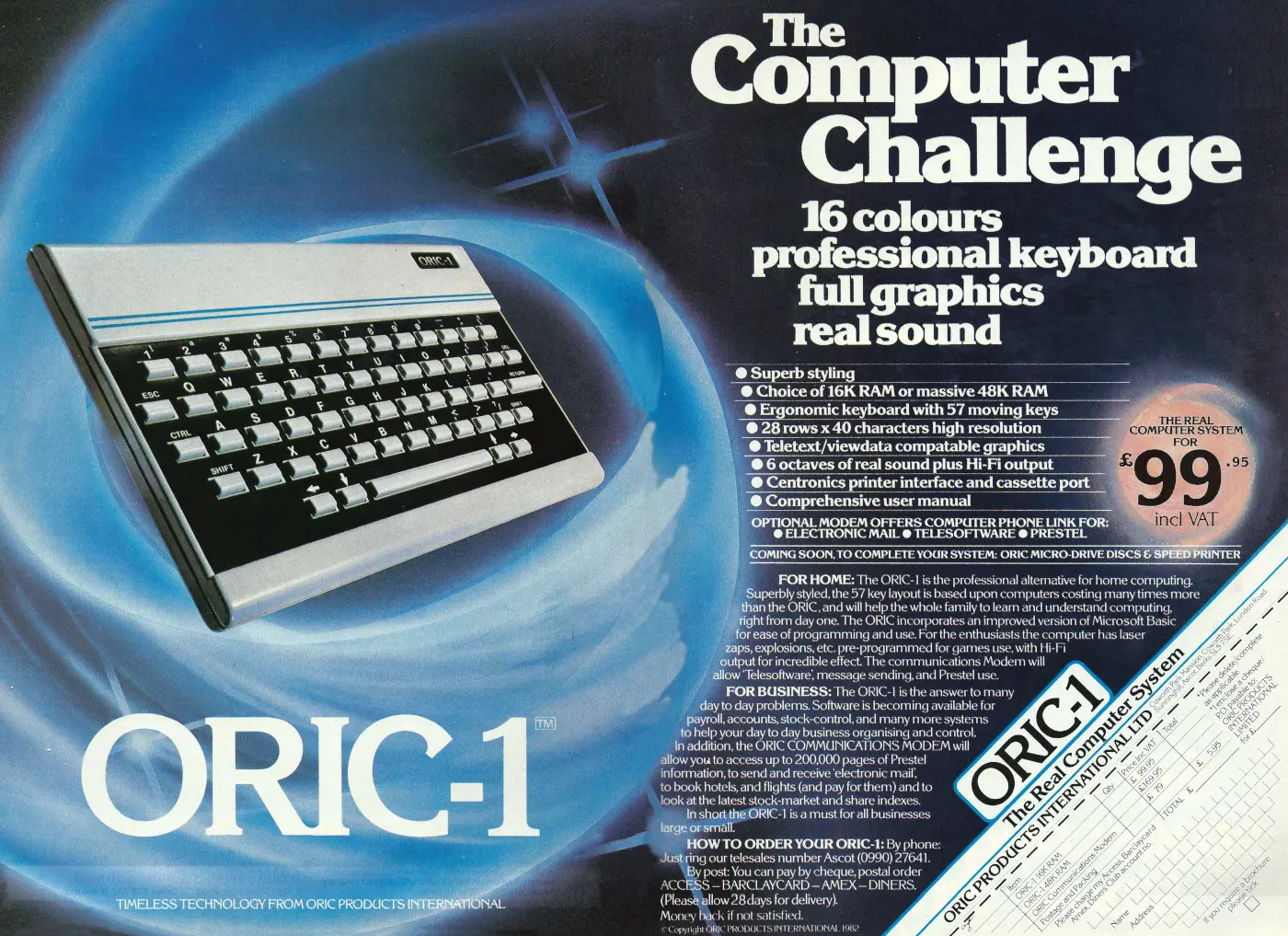 Oric Advert: Oric 1: The computer challenge, from Personal Computer World, December 1982