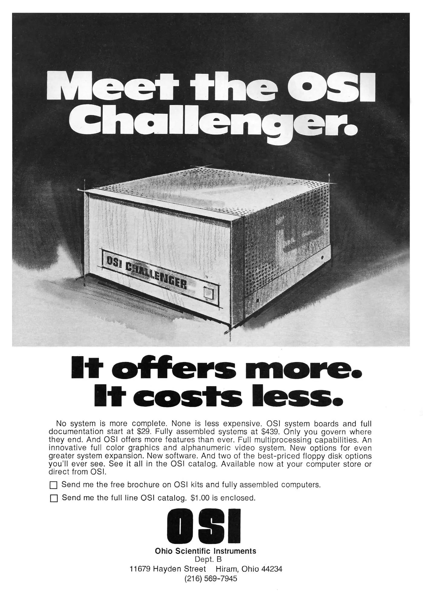 Ohio Scientific Advert: Meet the OSI Challenger, from Byte - The Small Systems Journal, January 1977