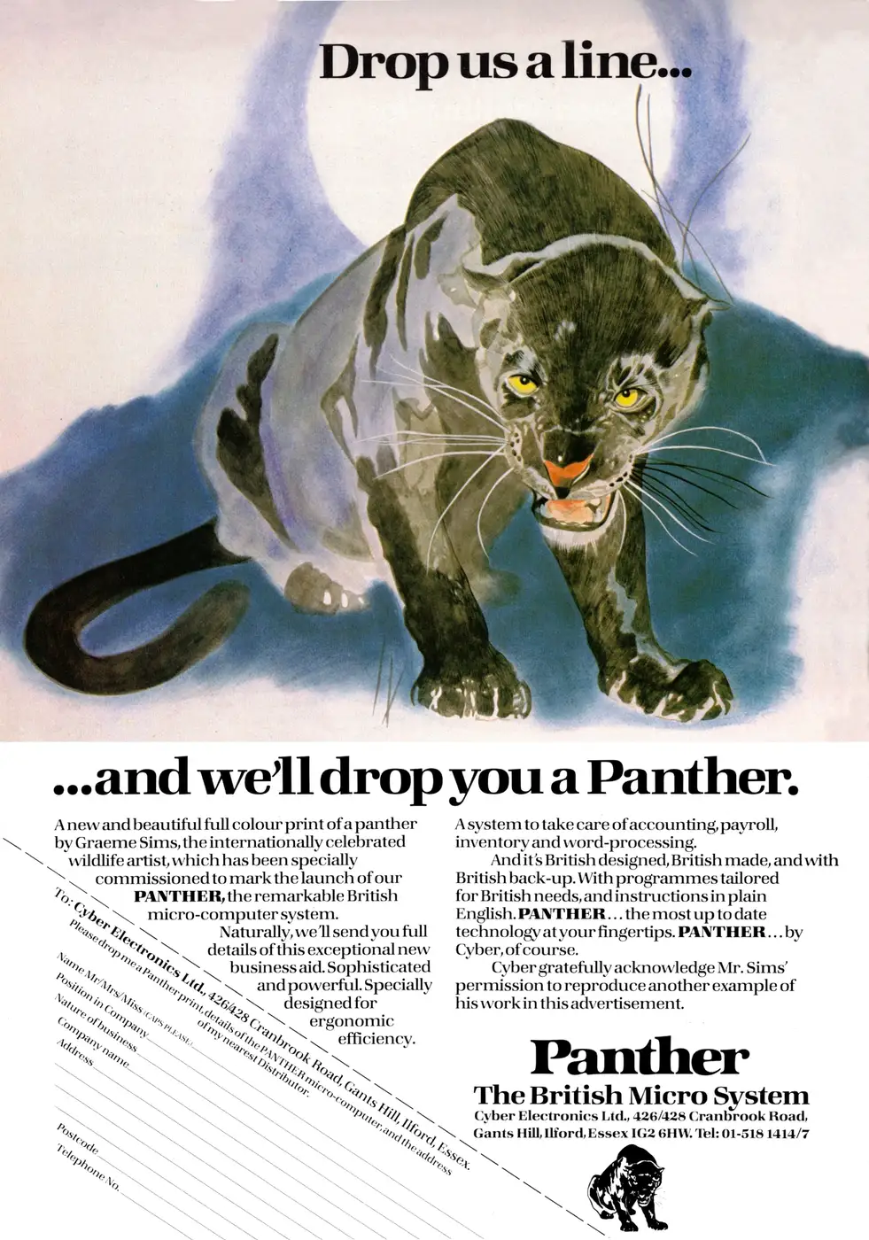 Cyber Electronics Advert: Drop us a line... and we'll drop you a Panther, from Practical Computing, January 1982
