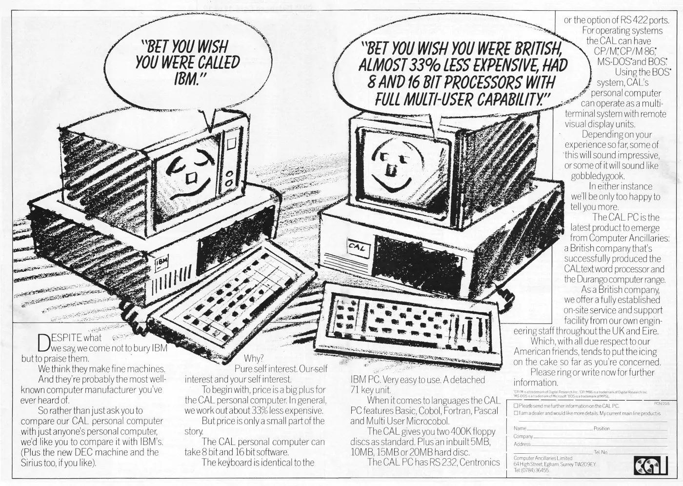 CAL/Durango Advert: CAL Personal Computer: Bet you wish you were called IBM, from Personal Computer News, 20th May 1983