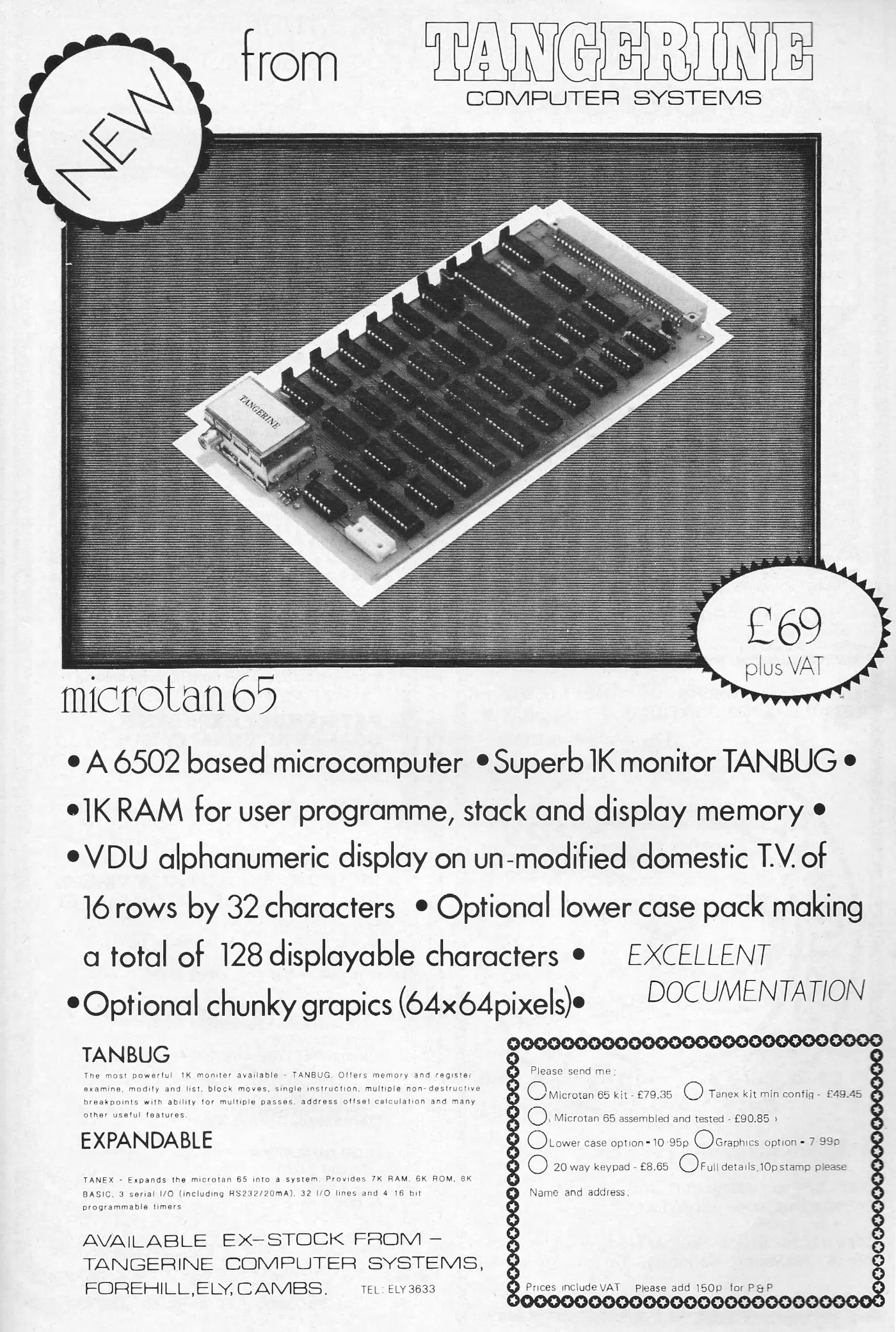 Tangerine Advert: <b>New from Tangerine Computer Systems - the Microtan 65</b>, from Personal Computer World, February 1980