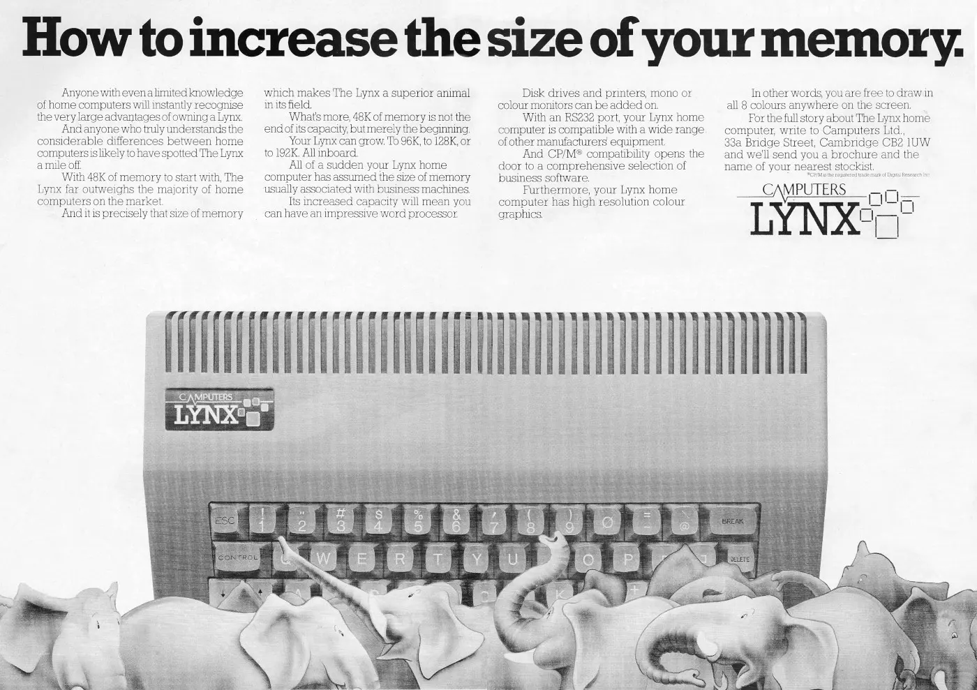 Camputers Advert: Camputers Lynx: How to increase the size of your memory, from Personal Computer World, December 1982