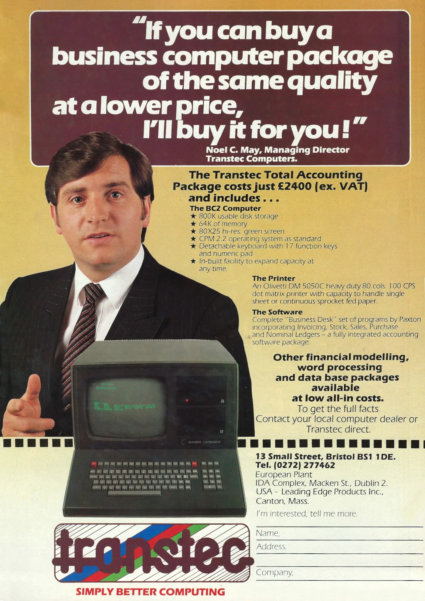 Transtec Advert: Transtec: If you can buy a business computer package at a lower price, I'll buy it for you, from Personal Computer World, December 1982