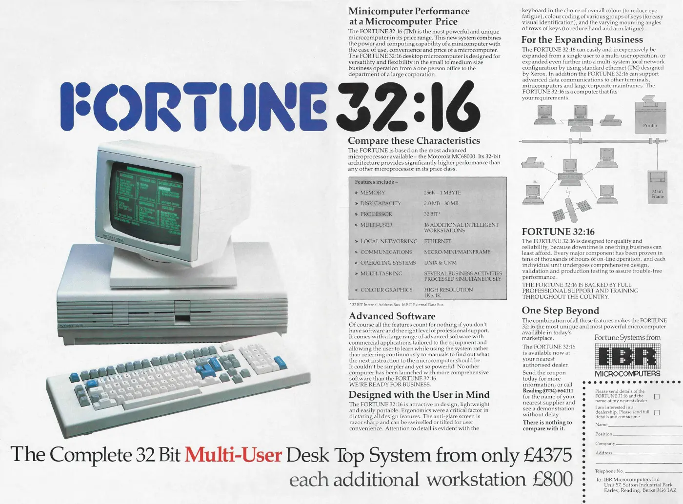 Fortune Advert: Fortune 32:16 - Minicomputer Performance at Microcomputer Price, from Personal Computer World, December 1982