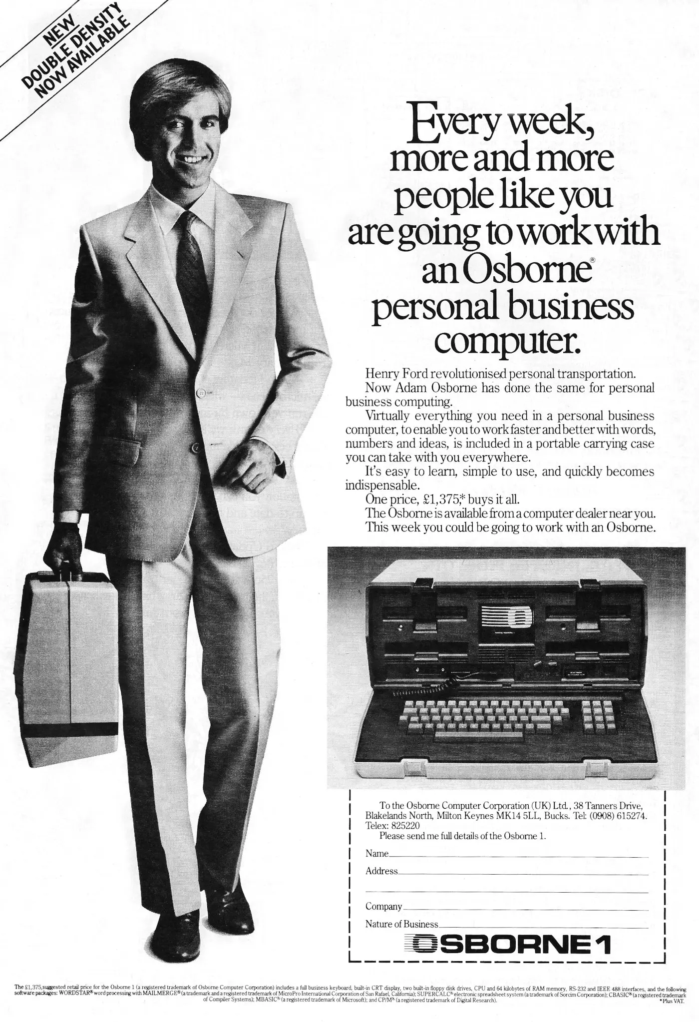 Osborne Advert: Every week, more and more people like you are going to work with an Osborne personal business computer, from Personal Computer News, January 1983