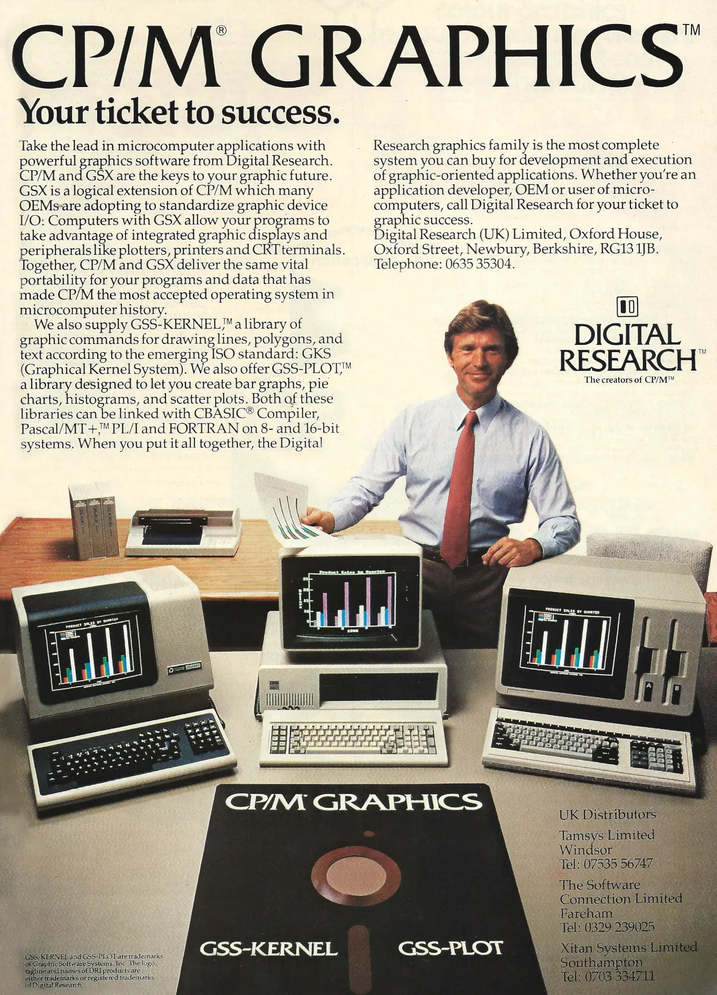 Digital Research Advert: CP/M Graphics - your ticket to success, from Personal Computer World, February 1983