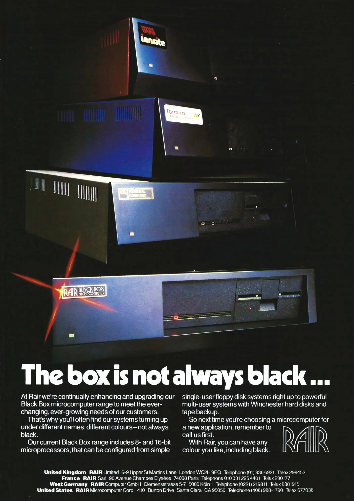 RAIR Advert: RAIR: The box is not always black, from Personal Computer World, March 1983