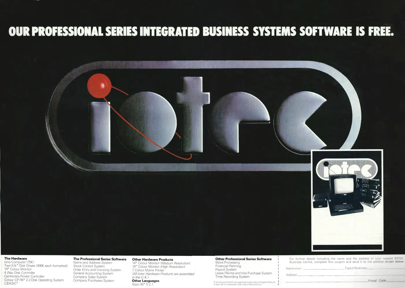 Iotec Advert: Our professional-series integrated business systems software is free, from Personal Computer World, March 1983