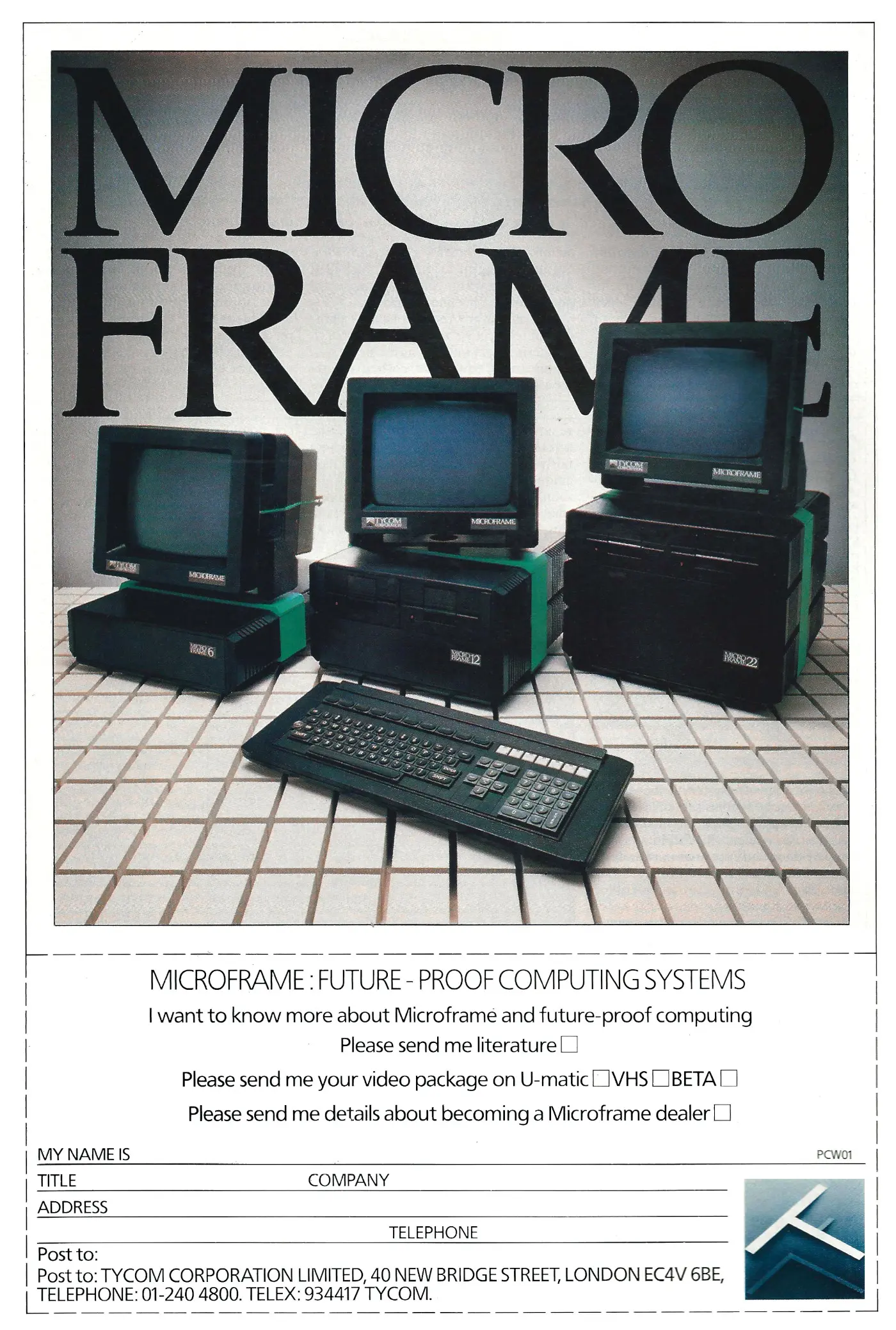 Tycom Advert: Microframe - Future-proof computing systems from under £3000, from Personal Computer World, March 1983