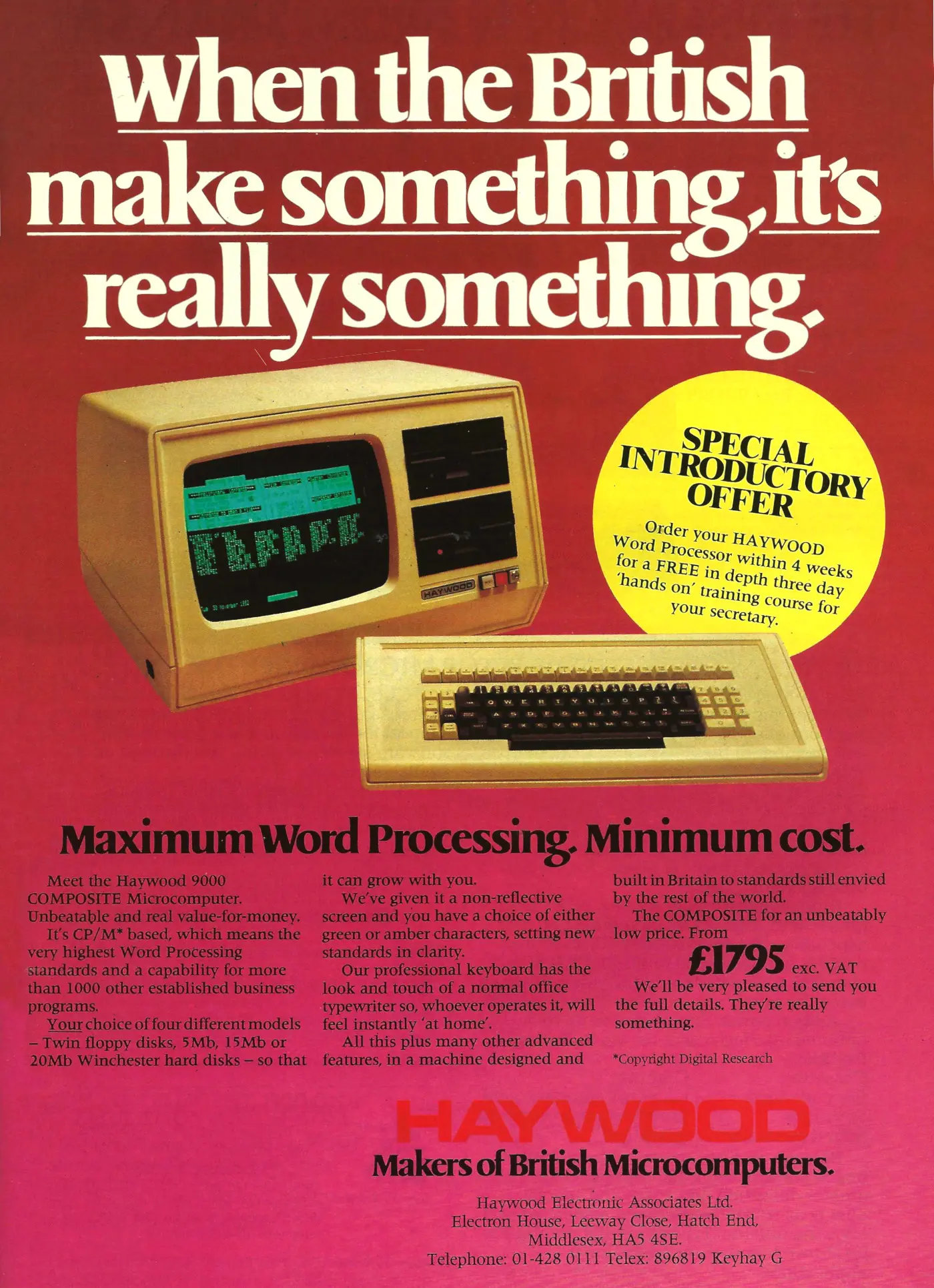 Haywood Advert: Haywood: When the British make something, it's really something, from Personal Computer World, June 1983