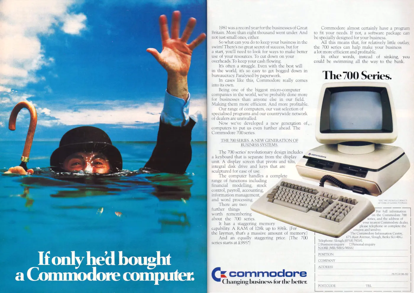 Commodore Advert: If only he'd bought a Commodore computer, from Personal Computer World, June 1983