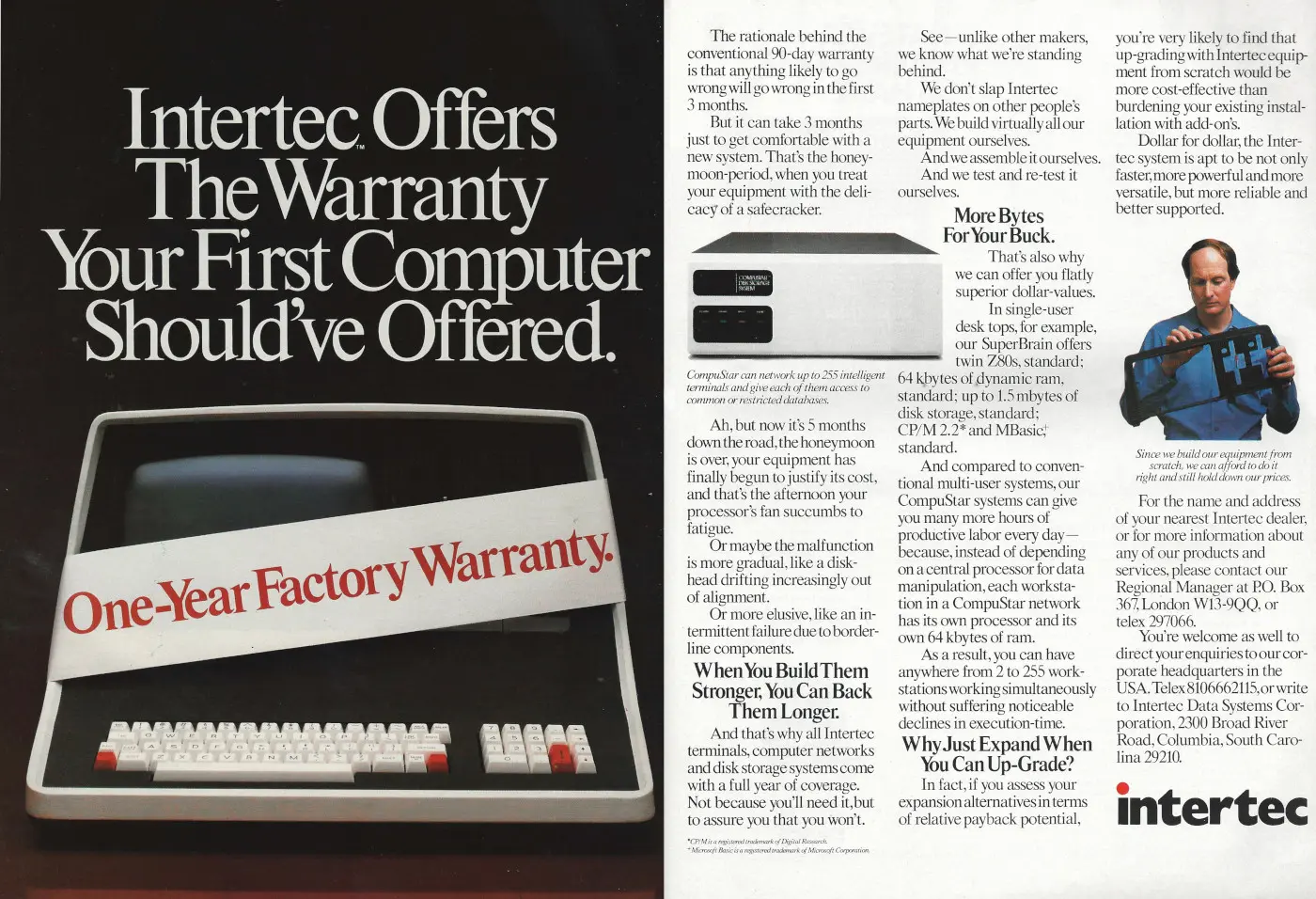 Intertec Advert: Intertec offers the warranty your first computer should have offered, from Personal Computer World, September 1983