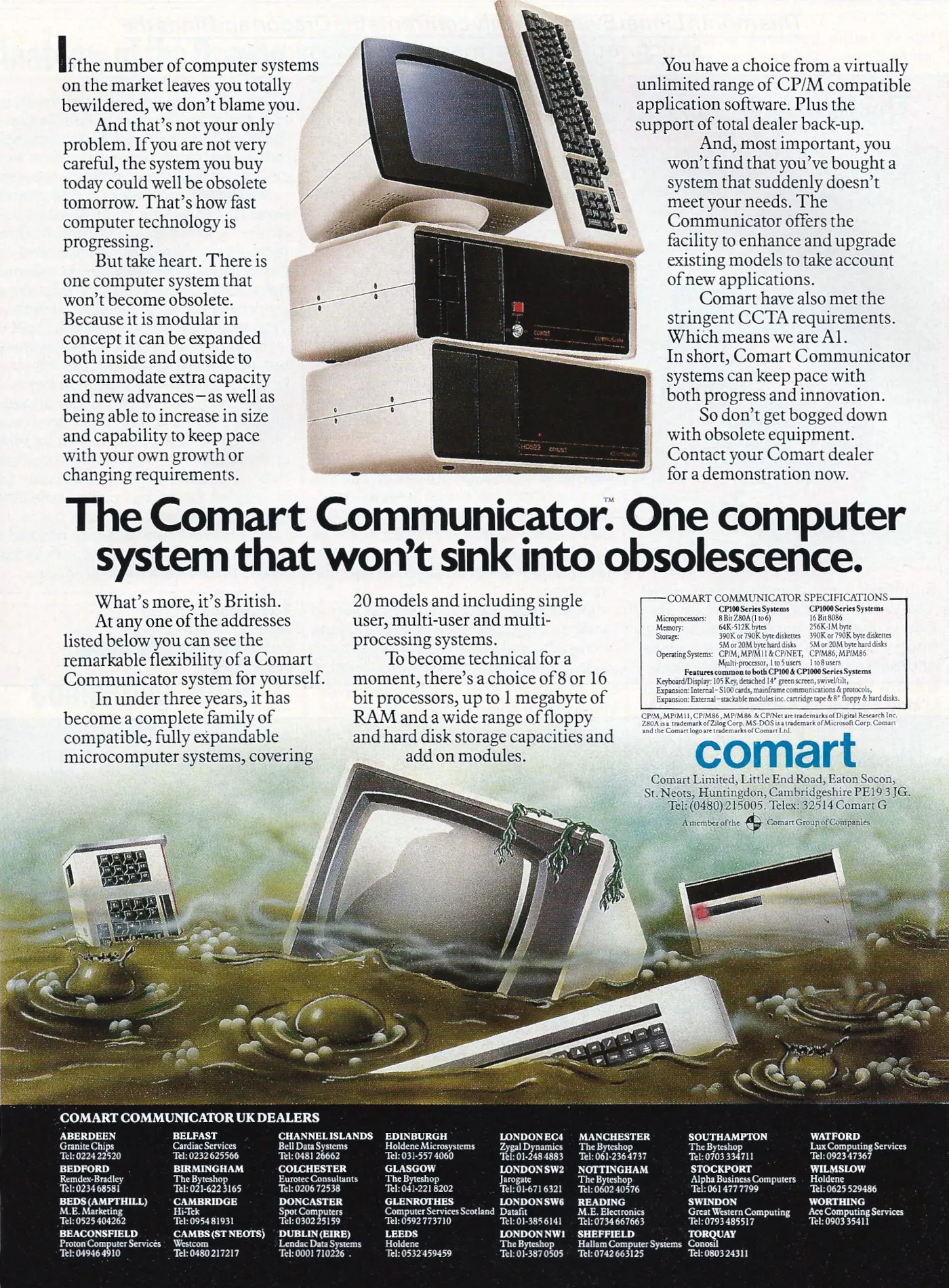 Comart Advert: The Comart Communicator: One computer system that won't sink in to obsolescence, from Personal Computer World, October 1983