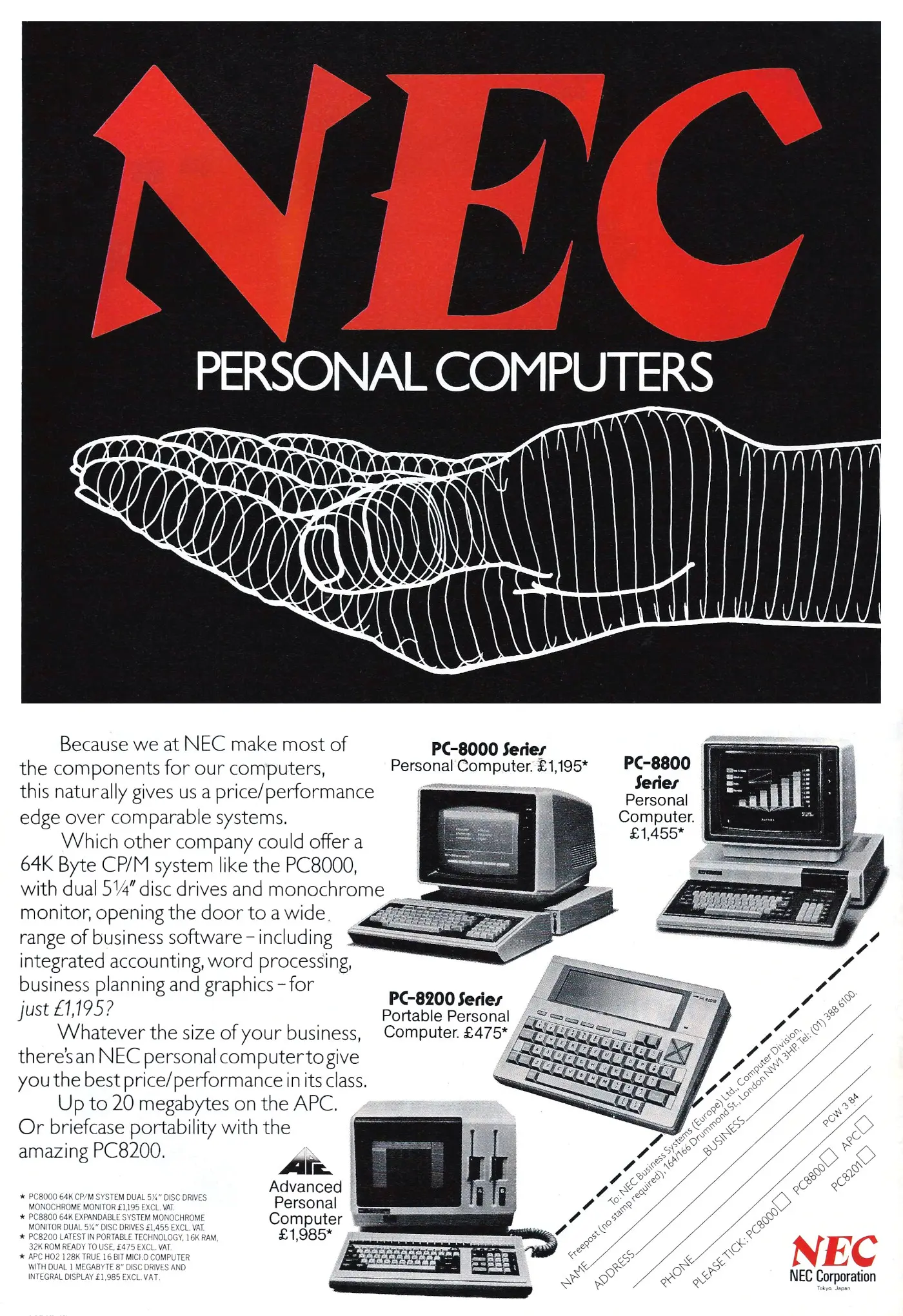 NEC Advert: NEC personal computers, from Personal Computer World, March 1984