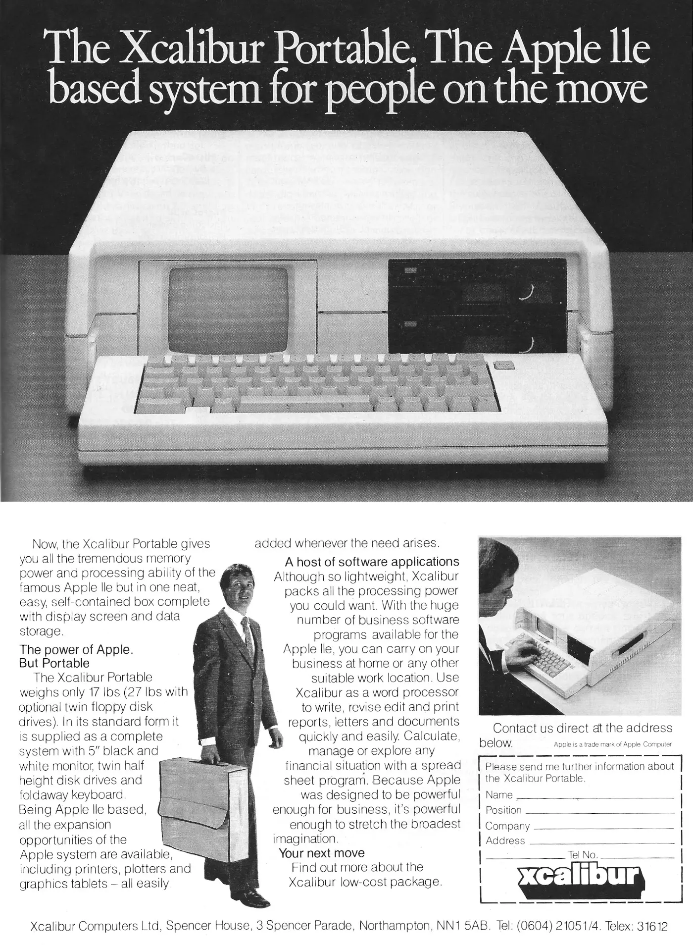 Xcalibur Advert: The XCalibur portable: The <span class='hilite'>Apple II</span>e-based system for people on the move, from Personal Computer World, March 1984