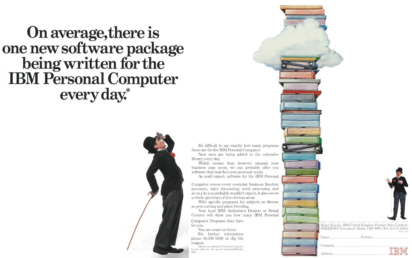 IBM Advert: On average, there is one new software package written for the IBM Personal Computer every day, from Personal Computer World, December 1984