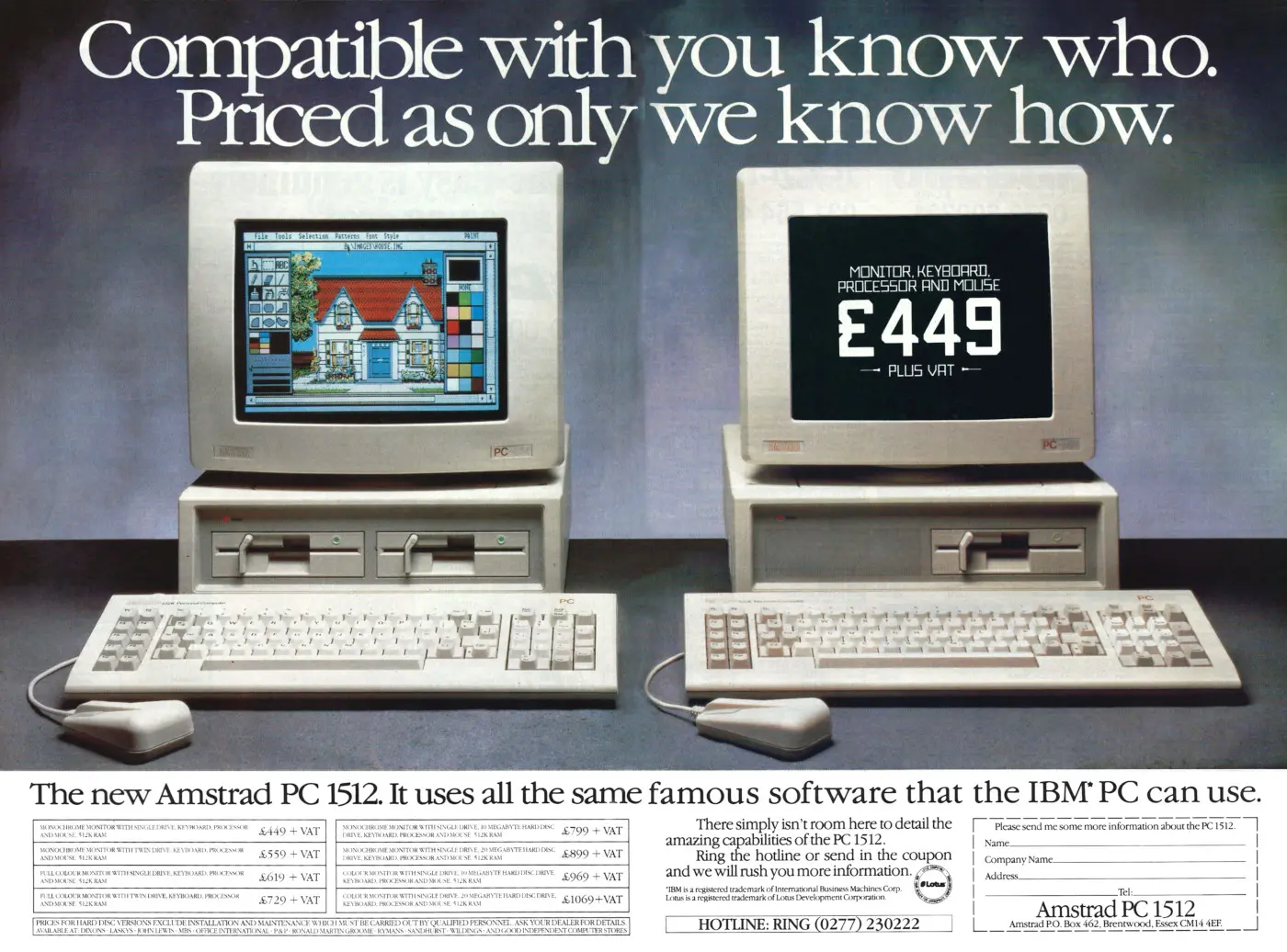 Amstrad Advert: Compatible with you know who, priced as only we know how, from Personal Computer World, January 1987