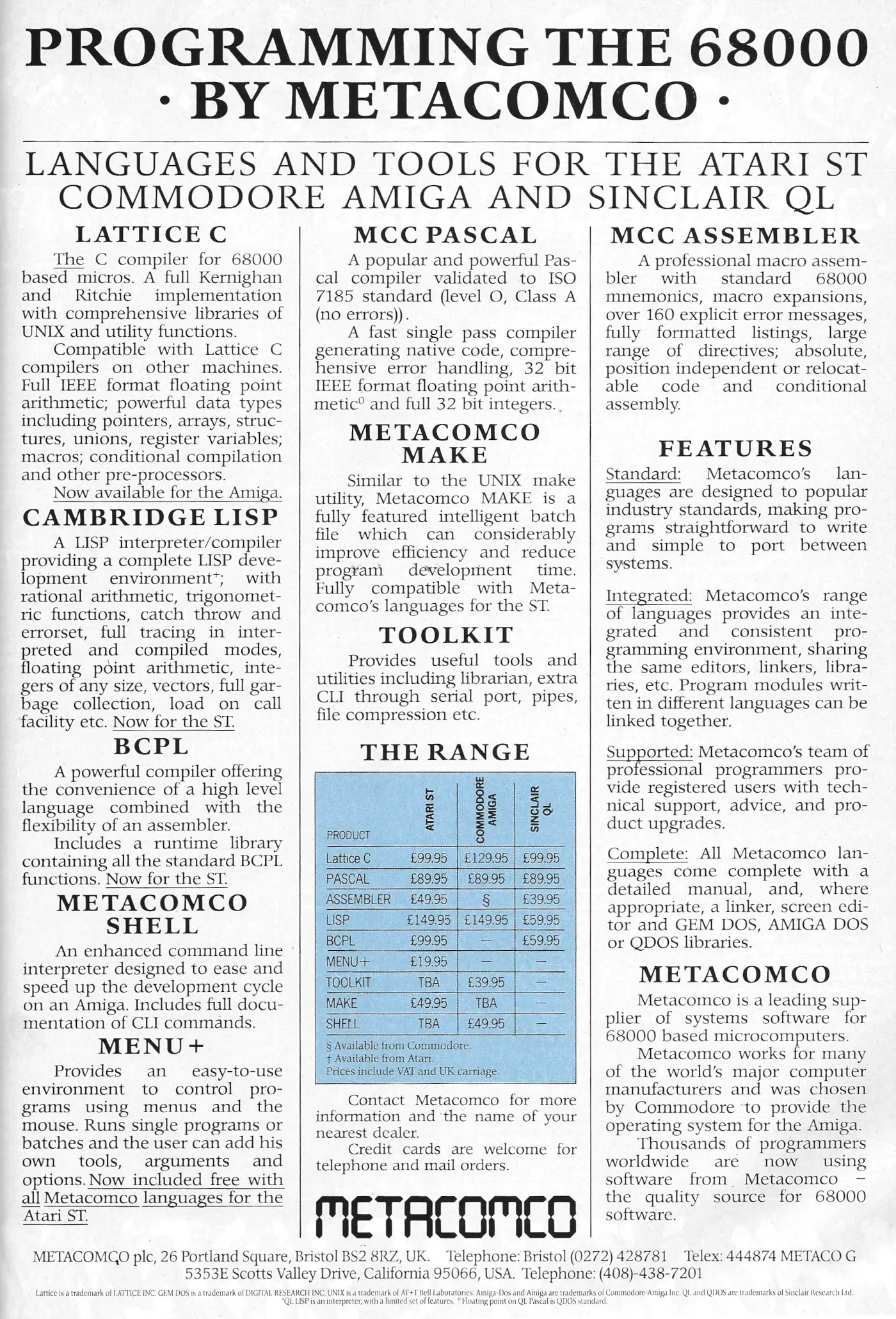 Metacomco Advert: Programming the 68000 by Metacomco, from Personal Computer World, December 1986