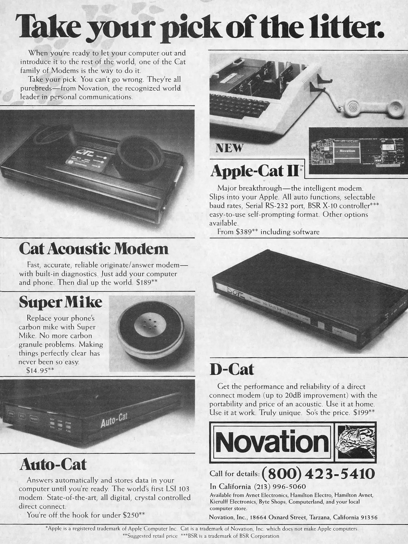 Novation Advert: Take Your Pick of the Litter - Novation, from Creative Computing, February 1980