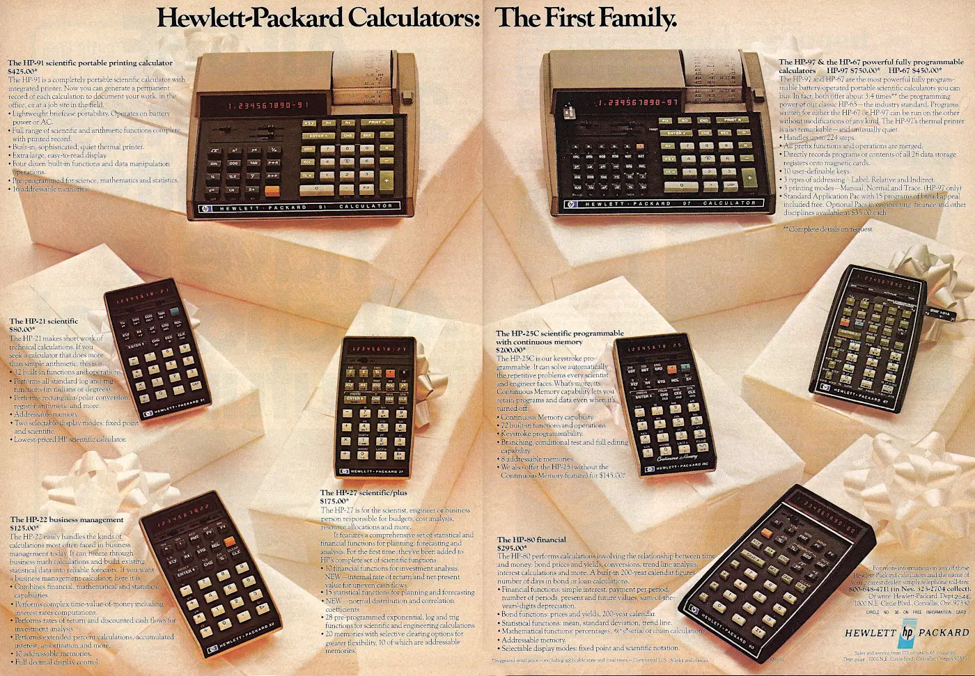 Hewlett-Packard Advert: <b>Hewlett-Packard Calculators - The First Family</b>, from Popular Electronics, December 1976