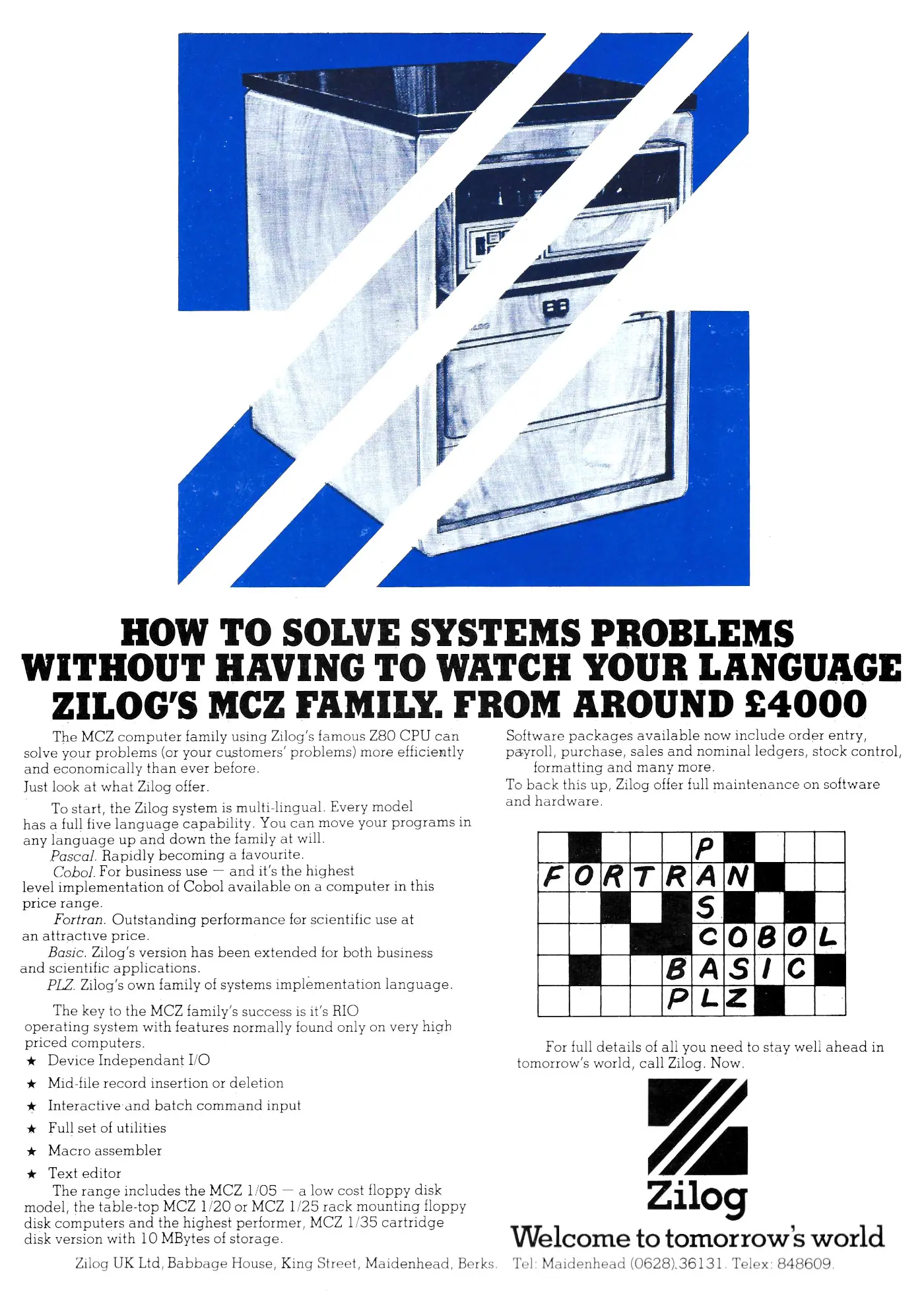 Zilog Advert: How to solve Systems problems - Zilog's MCZ family, from Practical Computing, December 1979